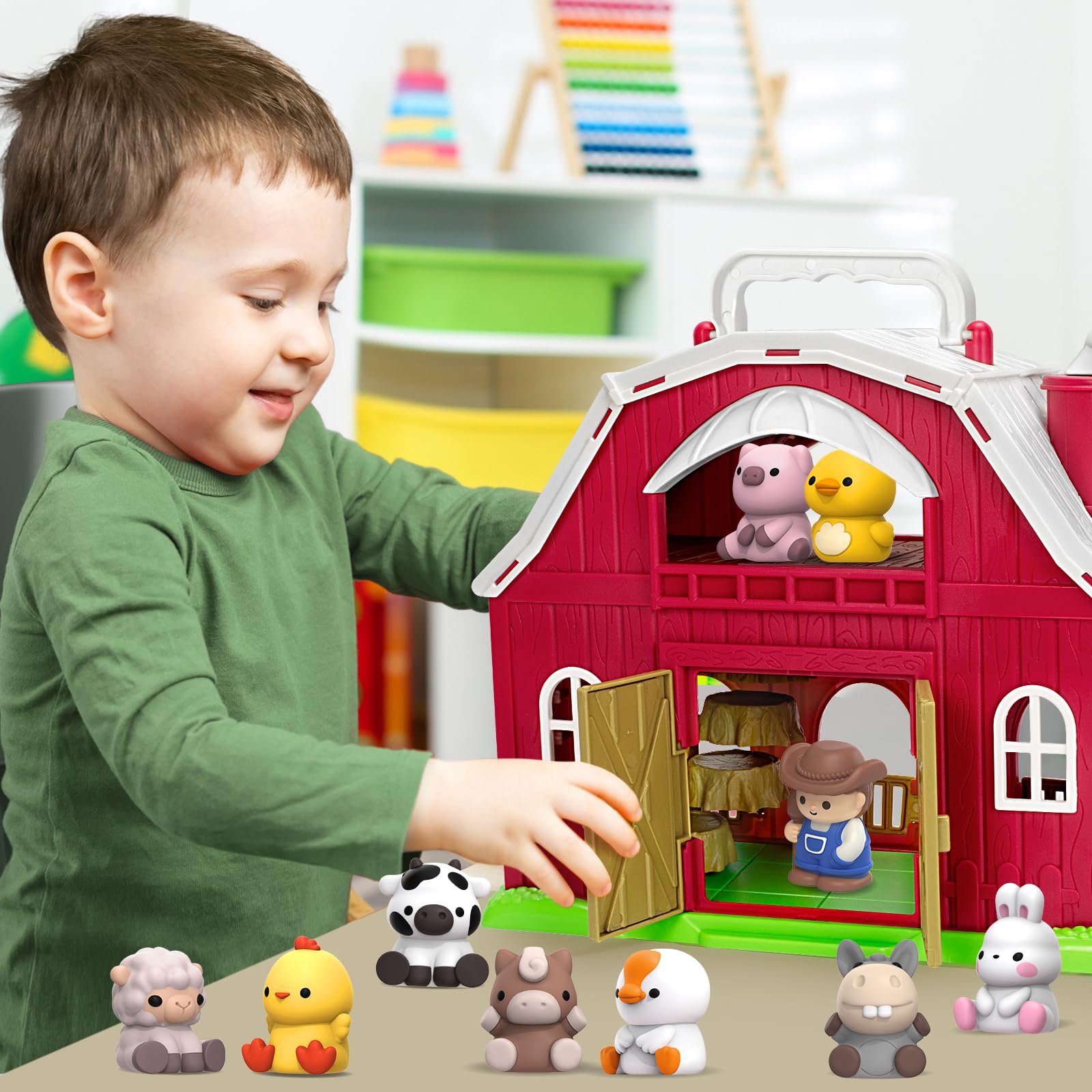 KMUYSL Farm Animal Playset - Montessori Learning Toys for Toddlers 1-3 Years Old | Big Red Barn with Animals, Educational Gift for Boys & Girls | Perfect for Christmas, Birthday & Easter | Ideal for Pretend Play, Early Learning & Sensory Development