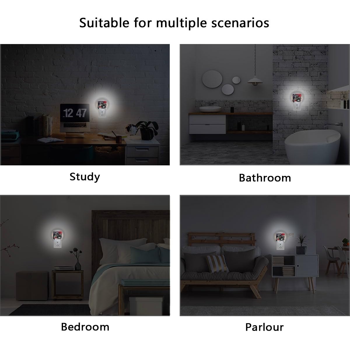 American Flag Black Motorcycle LED Night Light Set of 2 - Auto Dusk-to-Dawn Sensor Plug-in Nightlights for Bedroom, Bathroom & Home Decor | Perfect for Patriotic Themed Rooms, Man Caves & Motorcycle Enthusiasts