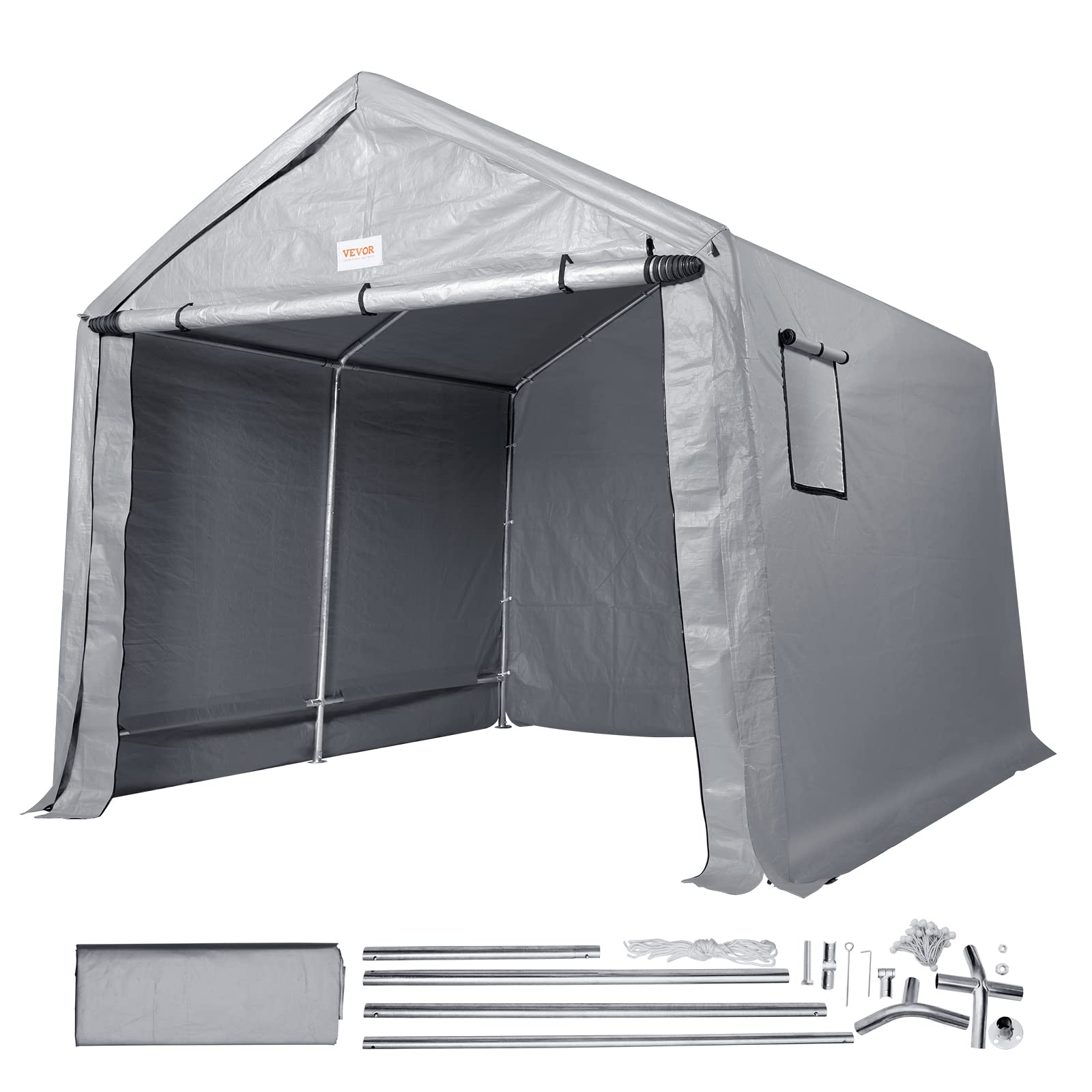 VEVOR 8x14 ft Heavy Duty Portable Storage Shed - All-Weather Outdoor Shelter with Roll-Up Zipper Door & Ventilated Windows for Motorcycle, Bike, Garden Tools - Perfect for Backyard, Garage, and Workshop Organization