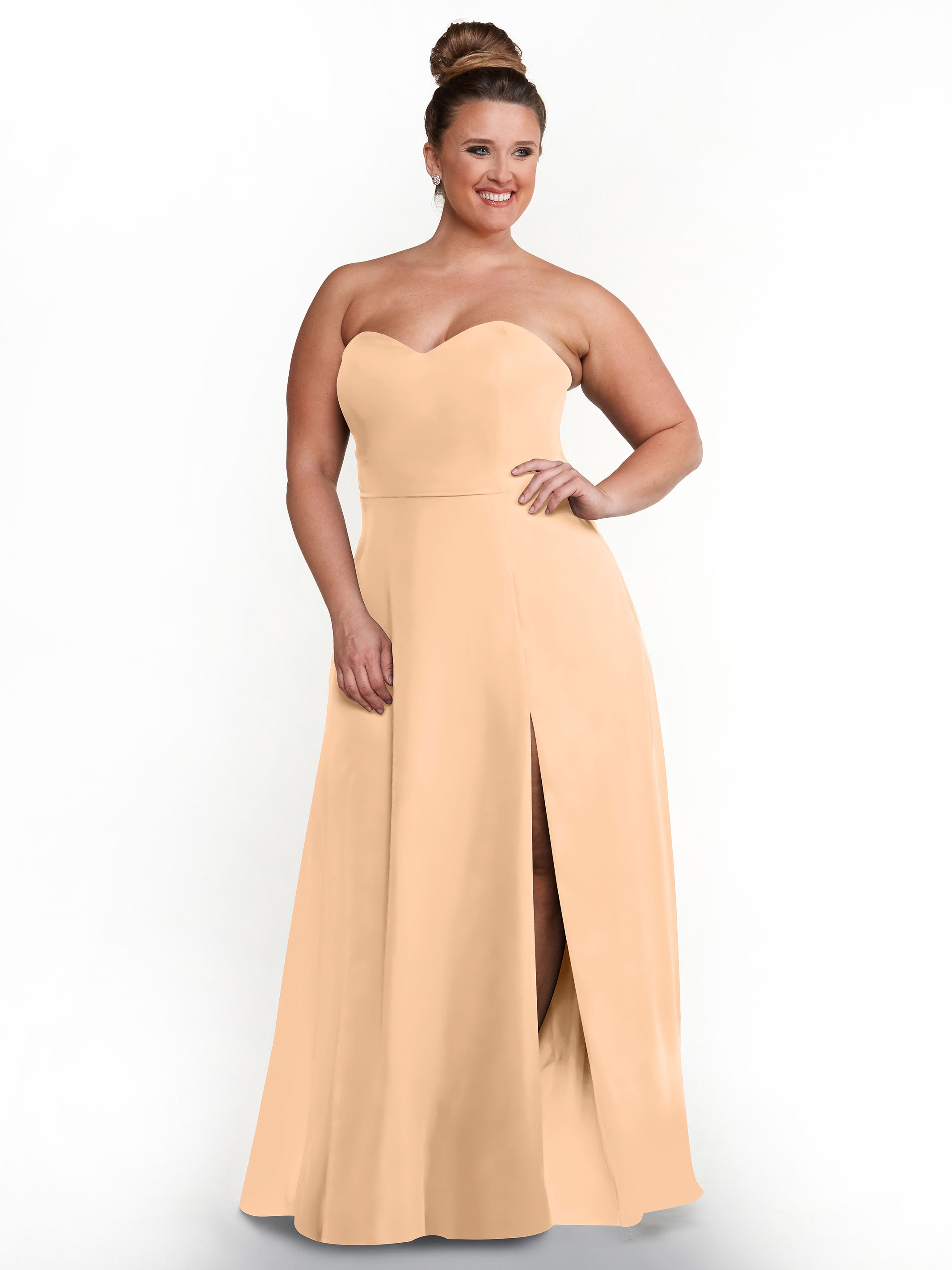 Elegant 80143 Chiffon Strapless Sweetheart Bridesmaid Dress with Lace & High Slit - Perfect for Weddings, Prom & Formal Events