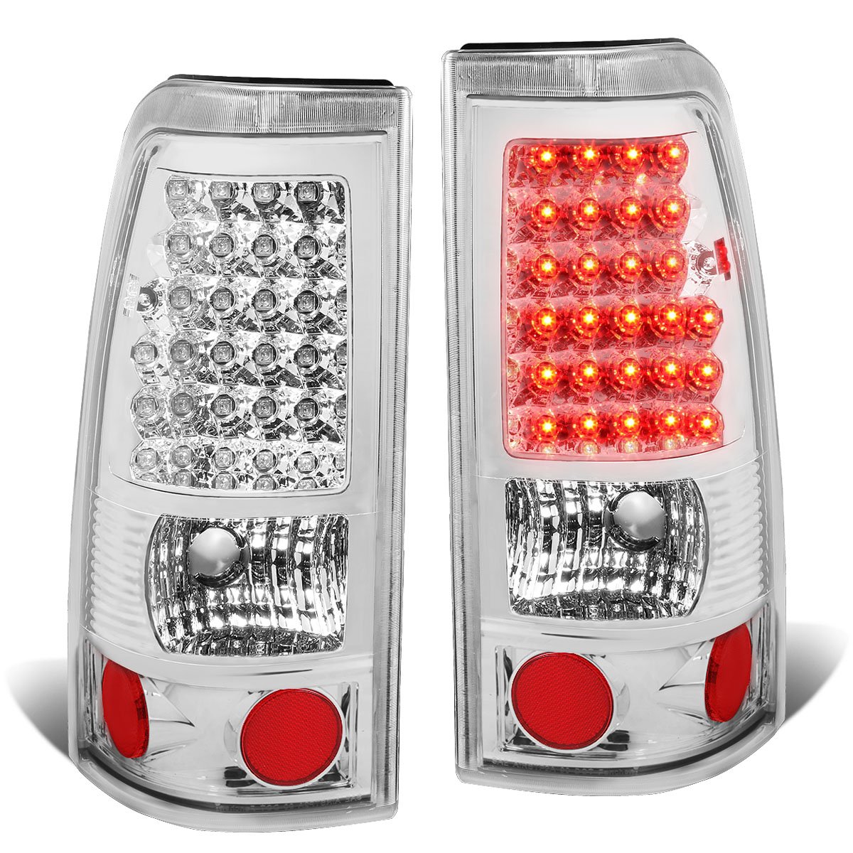 Auto Dynasty LED Tail Lights for 1999-2003 Chevy Silverado & GMC Sierra 1500/2500HD/3500HD - Chrome Housing Clear Lens Brake Reverse Lamps (Pair) - Perfect for Night Driving & Enhanced Vehicle Safety