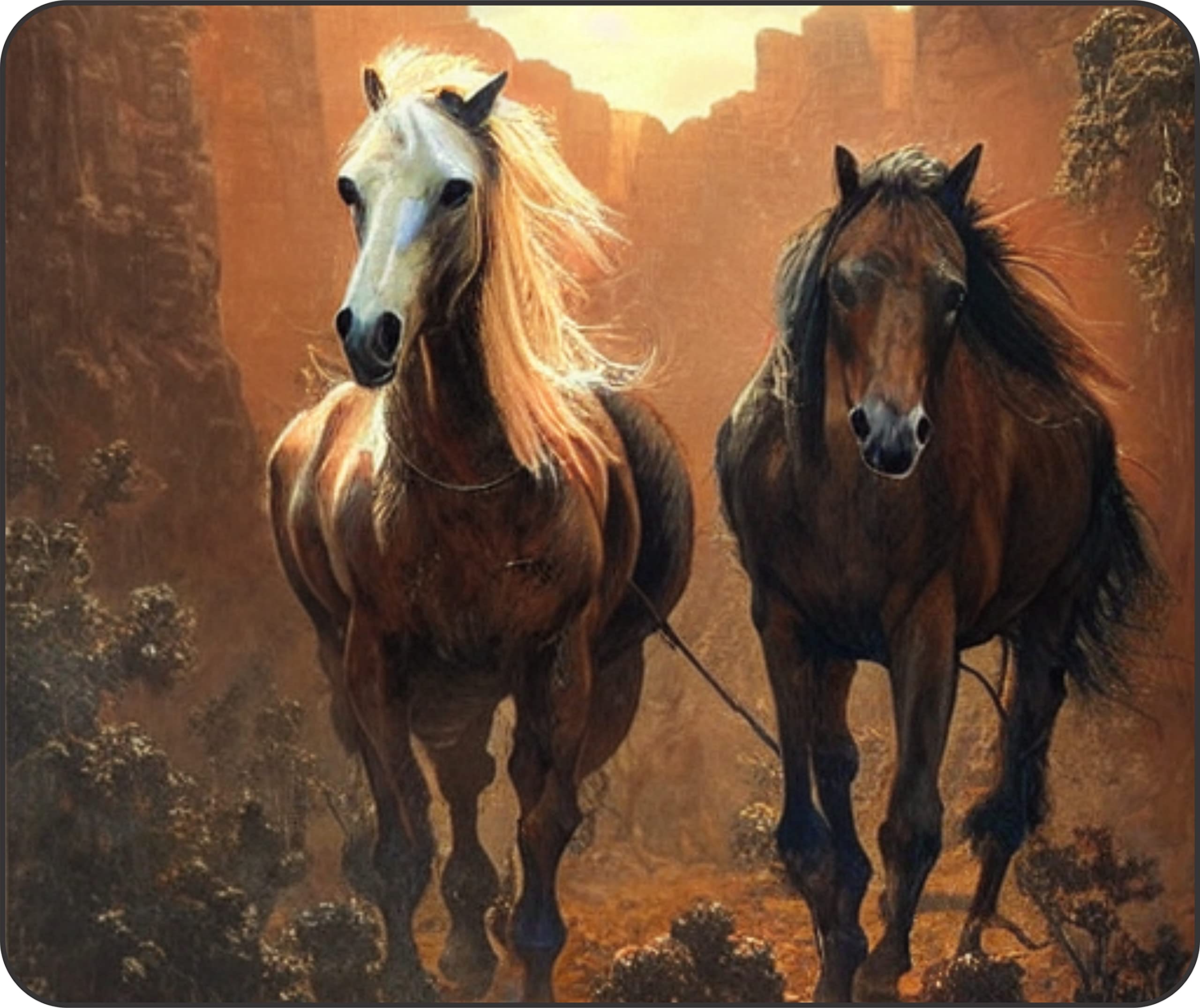Western Wild Fire Horses in Canyon Art Painting Mouse Pad - Non-Slip Gaming Mousepad for Laptop & PC - Perfect for Office Work, Gaming & Graphic Design