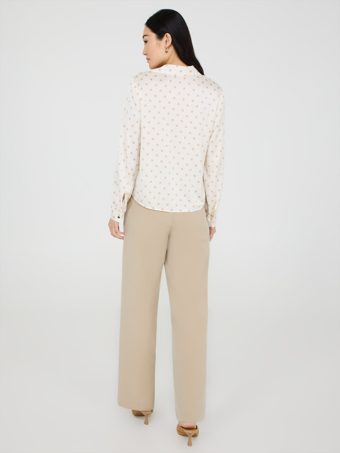 Elegant Dot Print Split Collar Satin Blouse for Women - Stylish Office Wear & Evening Party Outfit