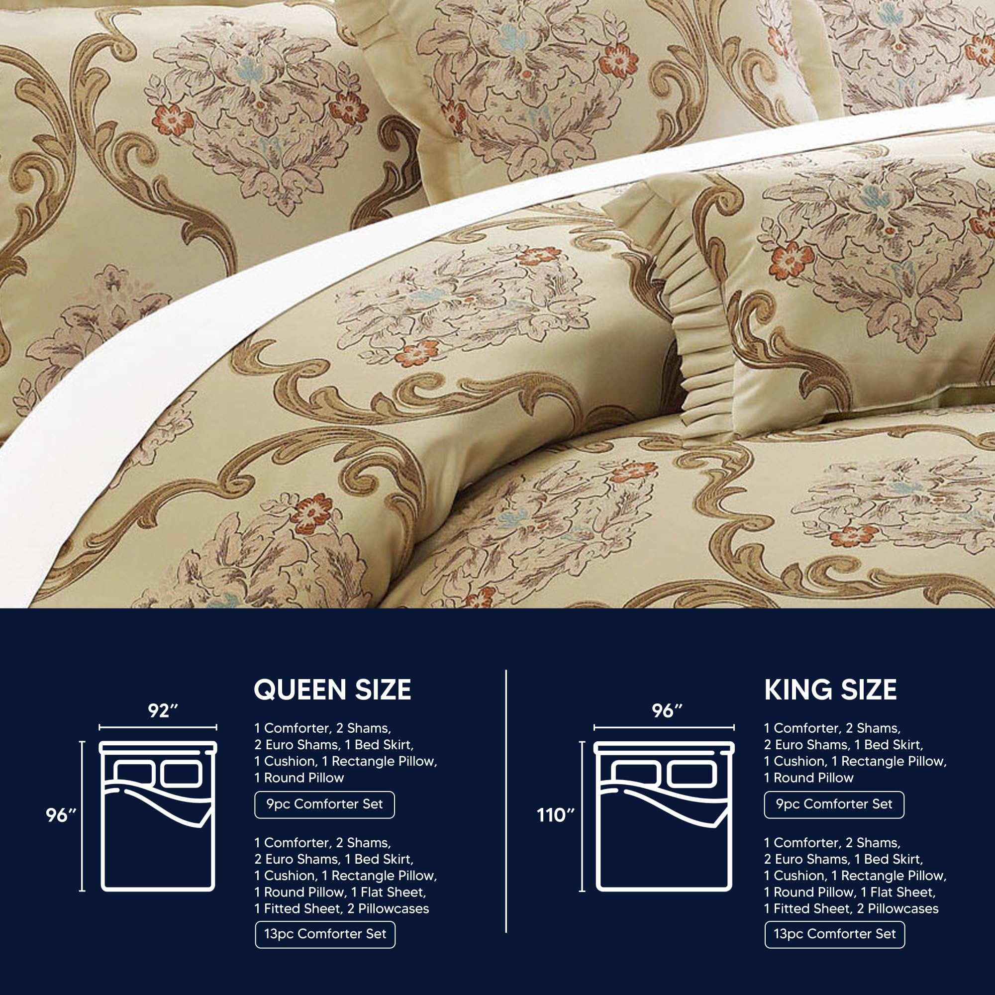 Chic Home Aubrey King Size Comforter Set with Bed Skirt, Shams & 3 Decorative Pillows - Hypoallergenic Jacquard Bedding in Beige | Perfect for Master Bedroom, Guest Room & Luxury Hotel Decor
