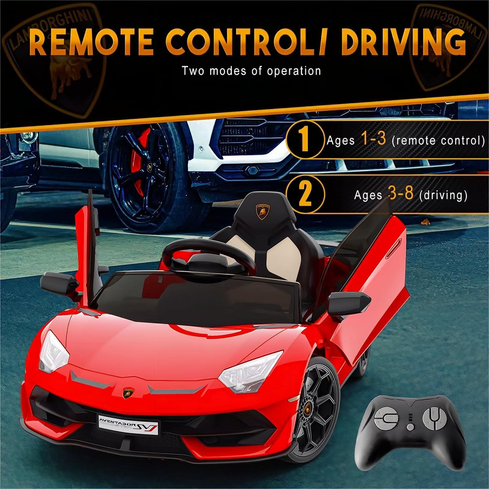 Hetoy 12V Licensed Lamborghini Electric Ride-On Car for Kids - Battery Powered Sports Car with Parental Remote Control, 2 Speed Modes, Music Sound System & LED Headlights - Perfect for Birthday Gifts & Outdoor Play