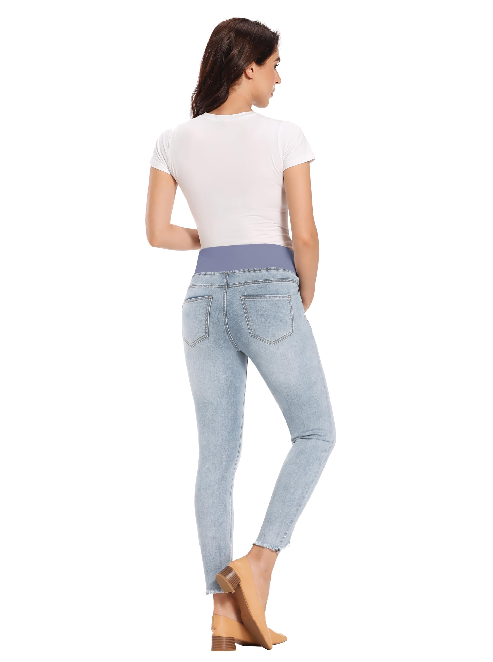 Foucome Women's Maternity Jeans - Under Belly Skinny Jeggings with Stretch, Comfortable Distressed Denim Pants for Pregnancy | Perfect for Work, Casual Outfits & Everyday Wear