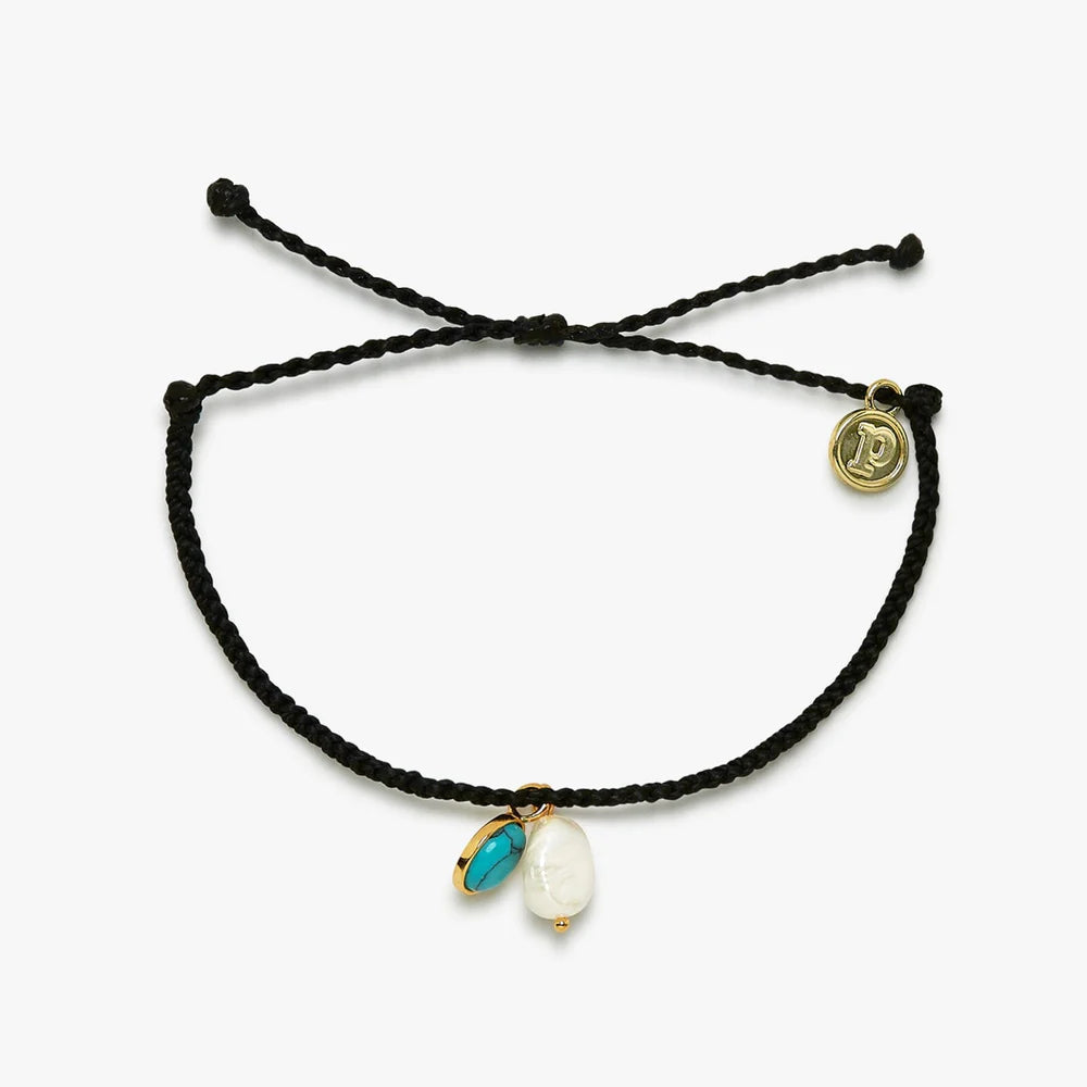 Pura Vida Pearl and Turquoise GD Charm Bracelet - Boho Chic Adjustable Beaded Jewelry for Women - Perfect for Beach, Festival, and Everyday Wear