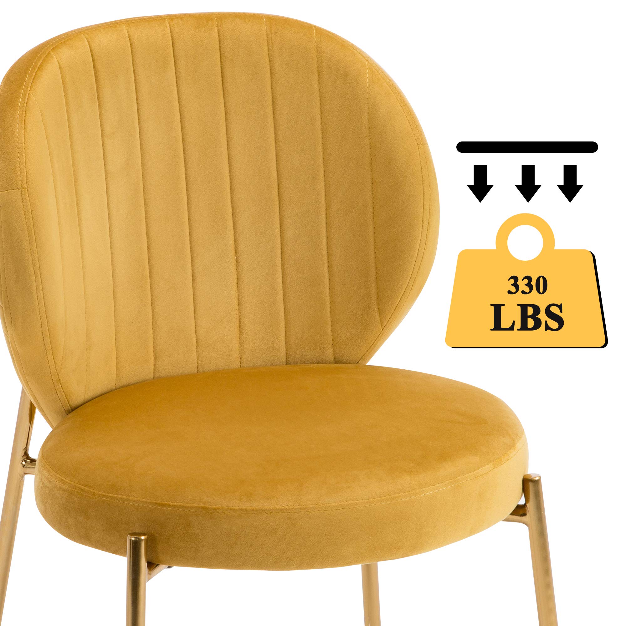 DAGONHIL Mid Century Modern Velvet Dining Chairs Set of 2 - Yellow Upholstered Vanity Chairs with Golden Metal Legs for Kitchen, Dining Room, Living Room & Bedroom - Perfect for Home Decor & Small Spaces (2PCS, Yellow)