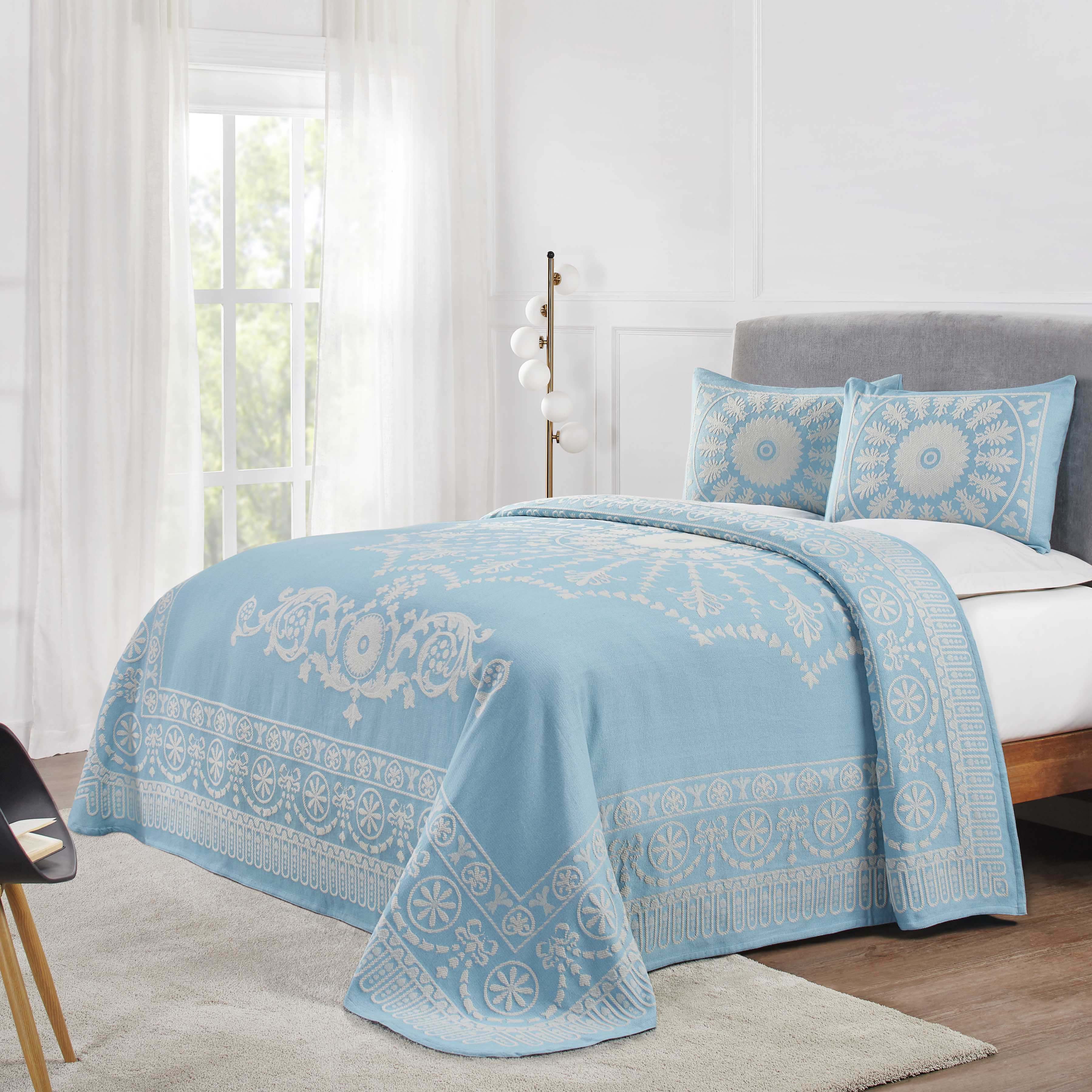 Traditional Medallion Cotton Blend Woven Jacquard Bedspread Set - Queen Size 3-Piece Luxury Bedding for Master Bedroom & Guest Room Decor