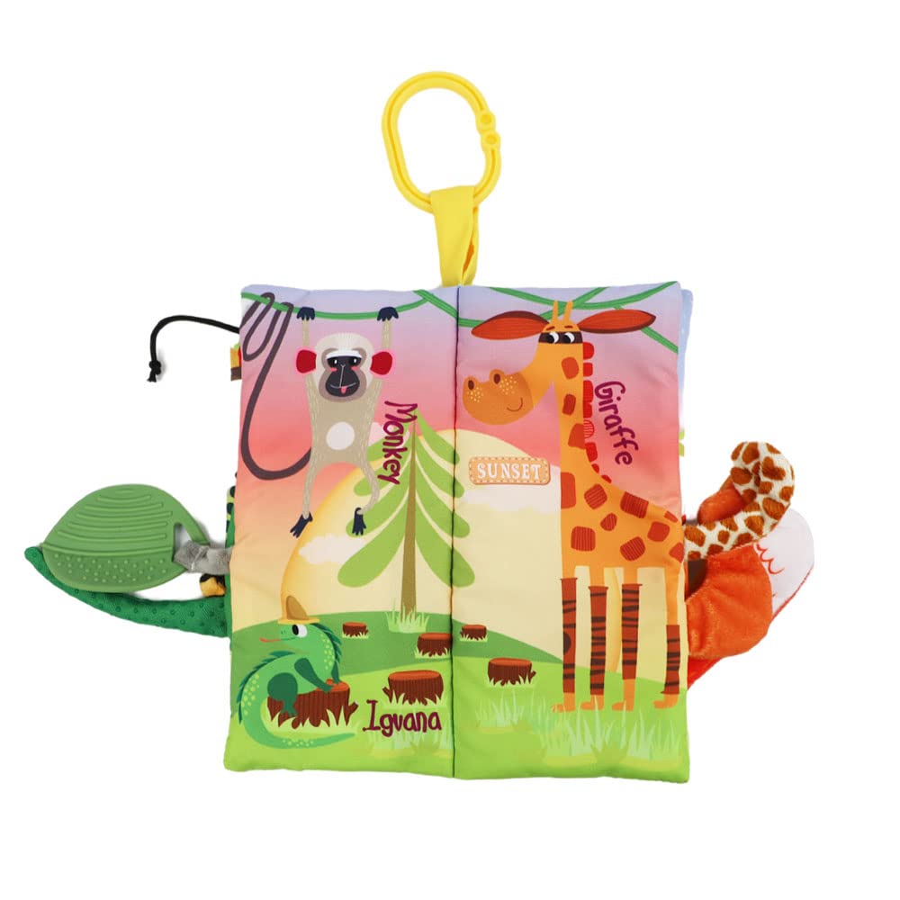 Bebe Mondo Jungle Baby Stroller Toys & Touch and Feel Crinkle Cloth Books for Newborns 0-18 Months - Interactive Sensory Infant Toys, Shower Gifts for Boys and Girls | Perfect for Stroller Playtime, Tummy Time & Early Learning Development