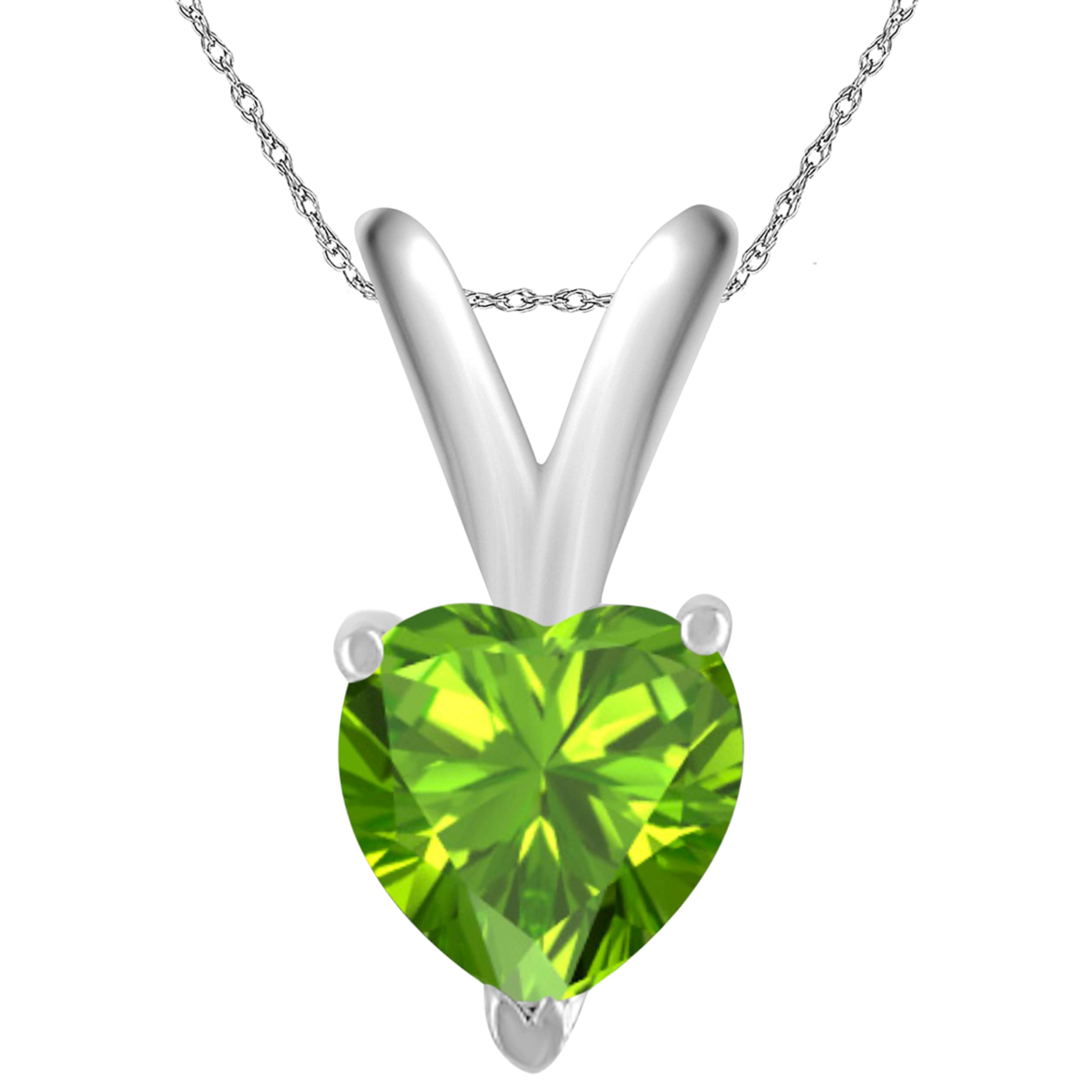 Peridot Pendant Necklace for Women - 14k White Gold Heart-Shaped 0.45 Carat Gemstone Jewelry with 18
