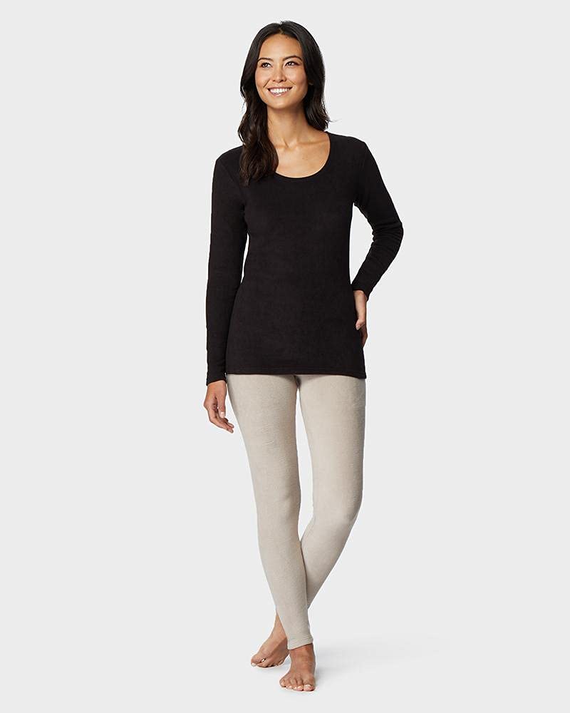 32 Degrees Heat Women's Heavyweight Baselayer Crew Neck Long Sleeve Fleece Top - Warm Thermal Underwear for Cold Weather, Winter Workouts & Outdoor Activities