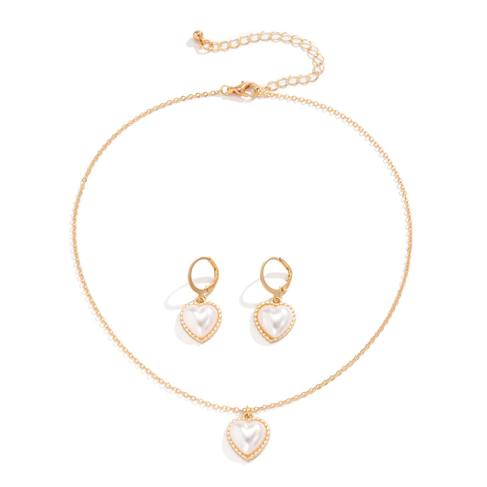 Guohanfsh 2-Piece Women's Fashion Necklace Set with 3-Piece Matching Earrings - Heart-Shaped Imitation Pearl Elegant Contrast Jewelry for Prom, Party, Wedding & Evening Occasions