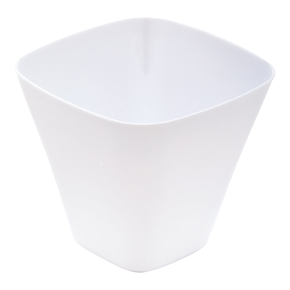 100-Pack 4 oz Square White Plastic Bellissima Tasting Cups with 100 Silver Mini Spoons - Perfect for Wine Tasting, Food Sampling, Party Appetizers, and Catering Events