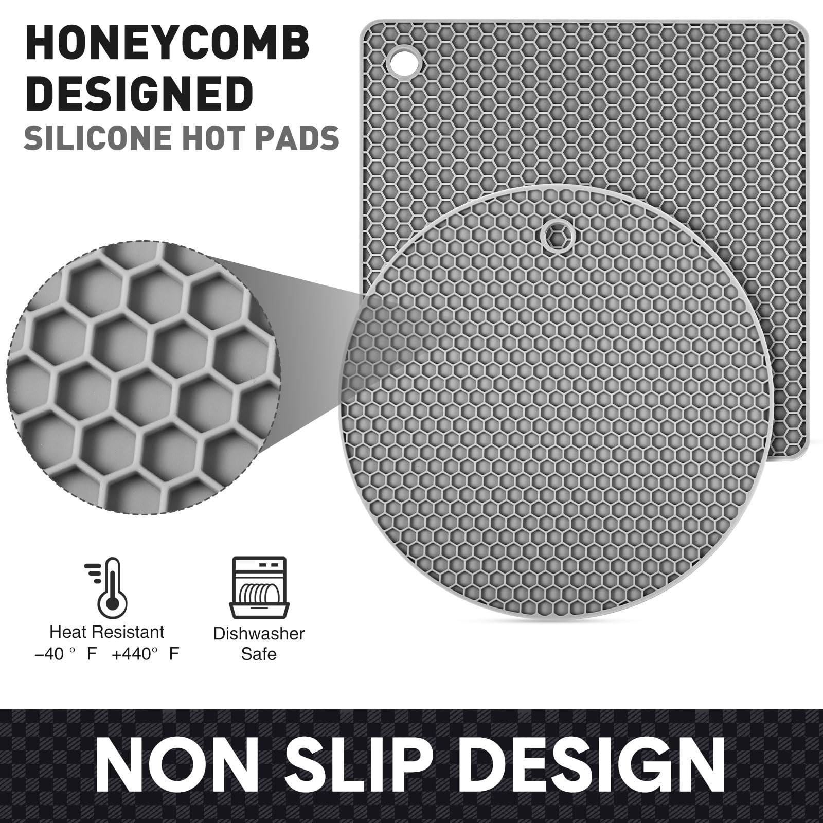 12-Pack Heat-Resistant Silicone Trivet Mats & Oven Mitts Set - Non-Slip Pot Holders for Kitchen Counter, Table, Stove - Perfect for Hot Dishes, Baking, Cooking (Black & Gray)