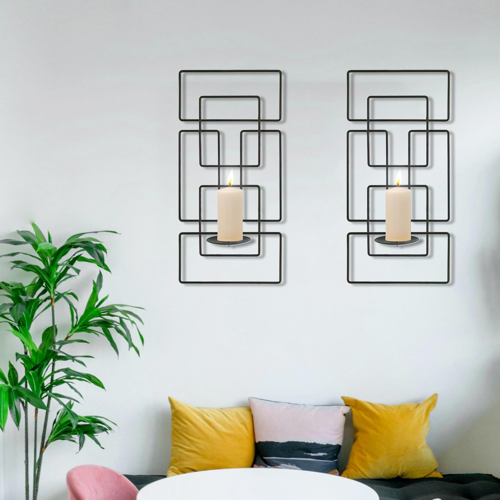 2-Pack Metal Cubic Candle Sconces - Minimalist Iron Frame Wall Candle Holders for Living Room, Bedroom & Dining Room - Geometric Wall Decor for Modern Home, Wedding & Holiday Decorations