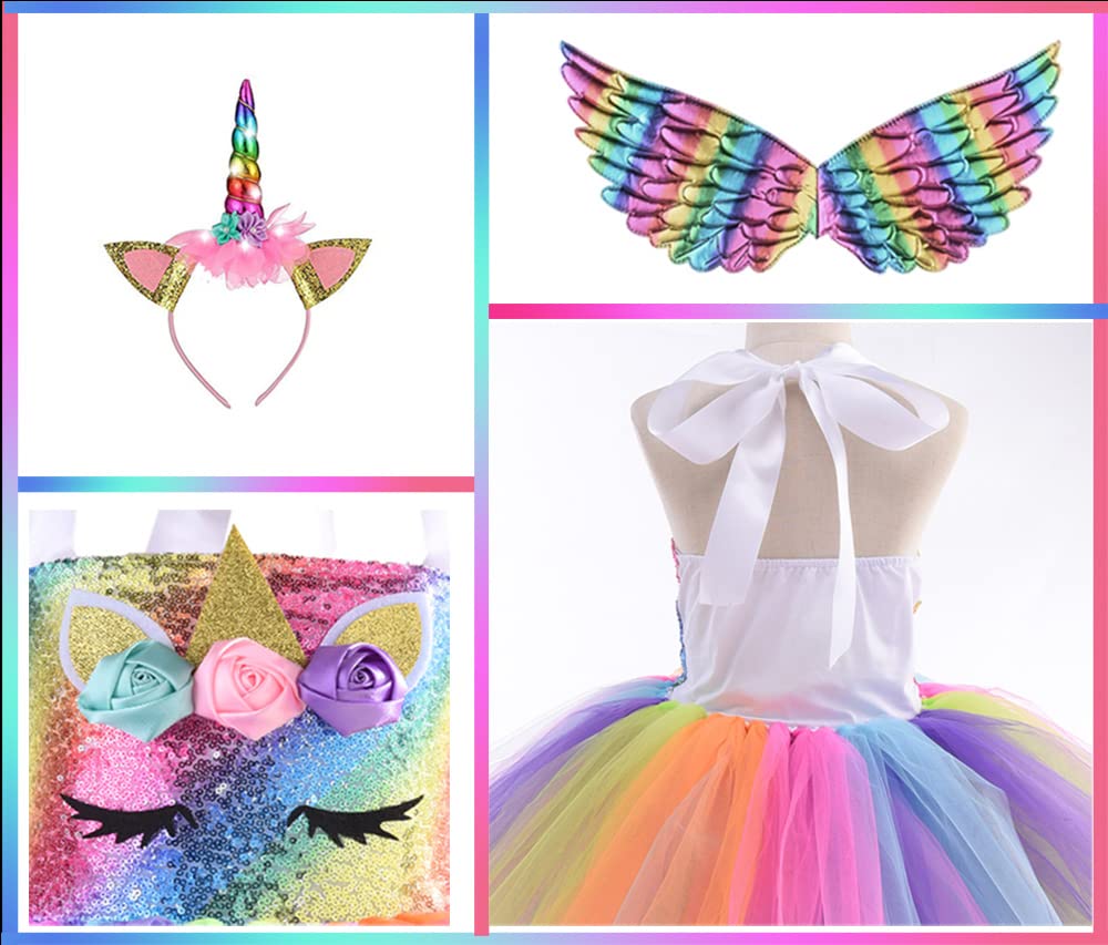 Sparkly Sequin Unicorn Princess Costume for Girls - Light Up Tutu Dress for Birthday Parties, Halloween, Christmas & Special Occasions | Perfect Gift for Kids & Party Decorations
