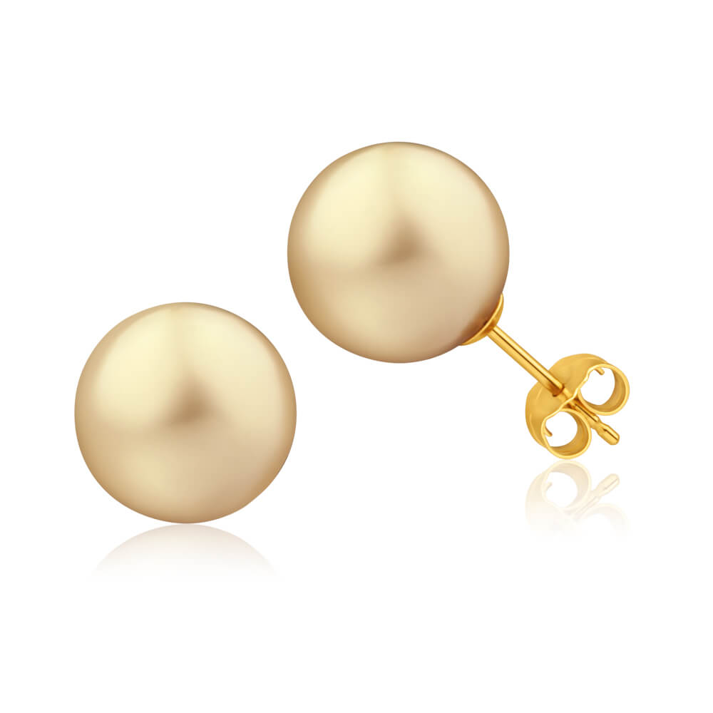 9ct Yellow Gold Golden Pearl Stud Earrings for Women - Elegant Marella Jewelry for Wedding, Party & Everyday Wear