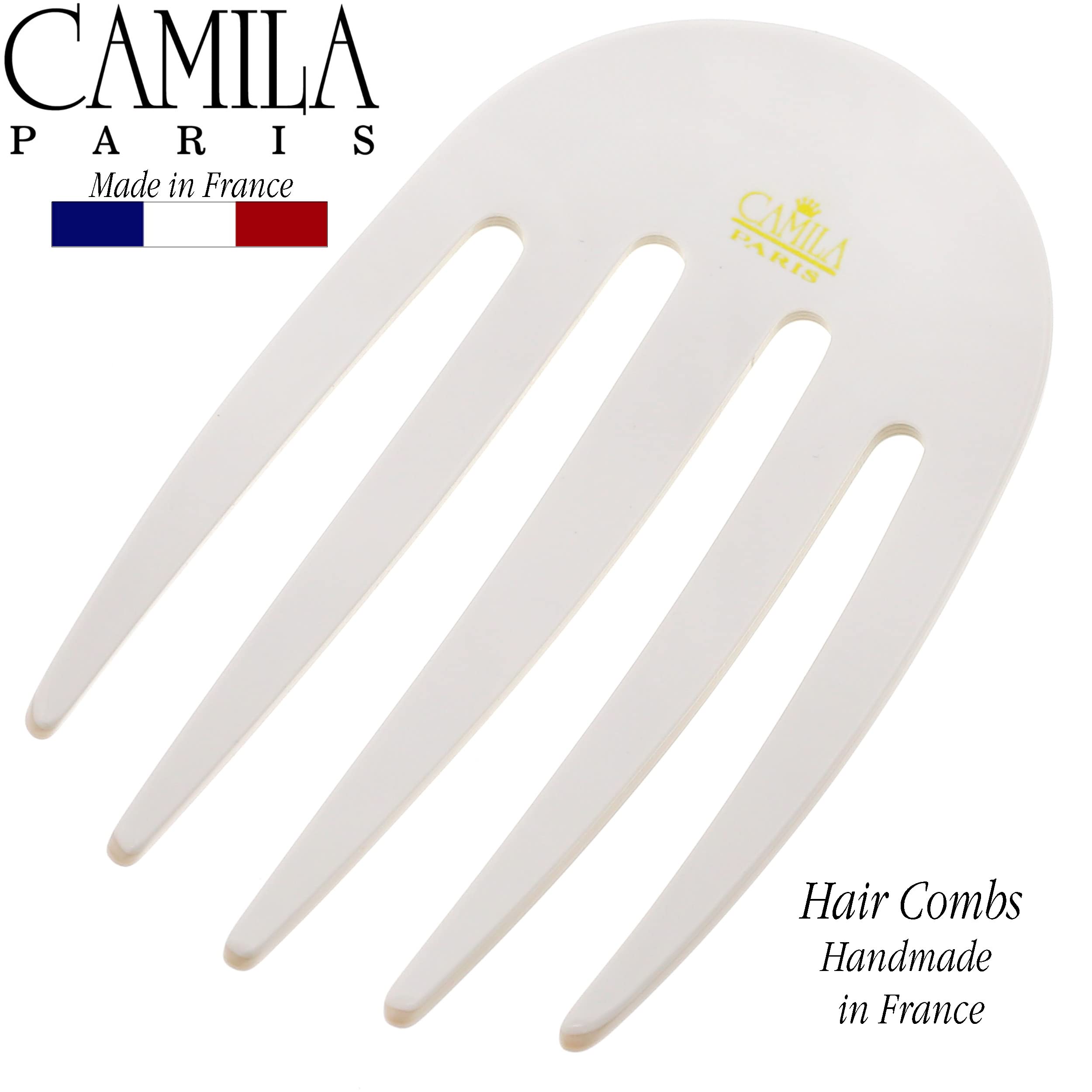 Camila Paris CP3405 French Hair Side Comb - White Pearl Handmade Hair Clip for Women | Strong Hold No Slip Hair Accessory for Bun, Chignon & French Twist | Perfect for Weddings, Prom & Formal Events | Made in France