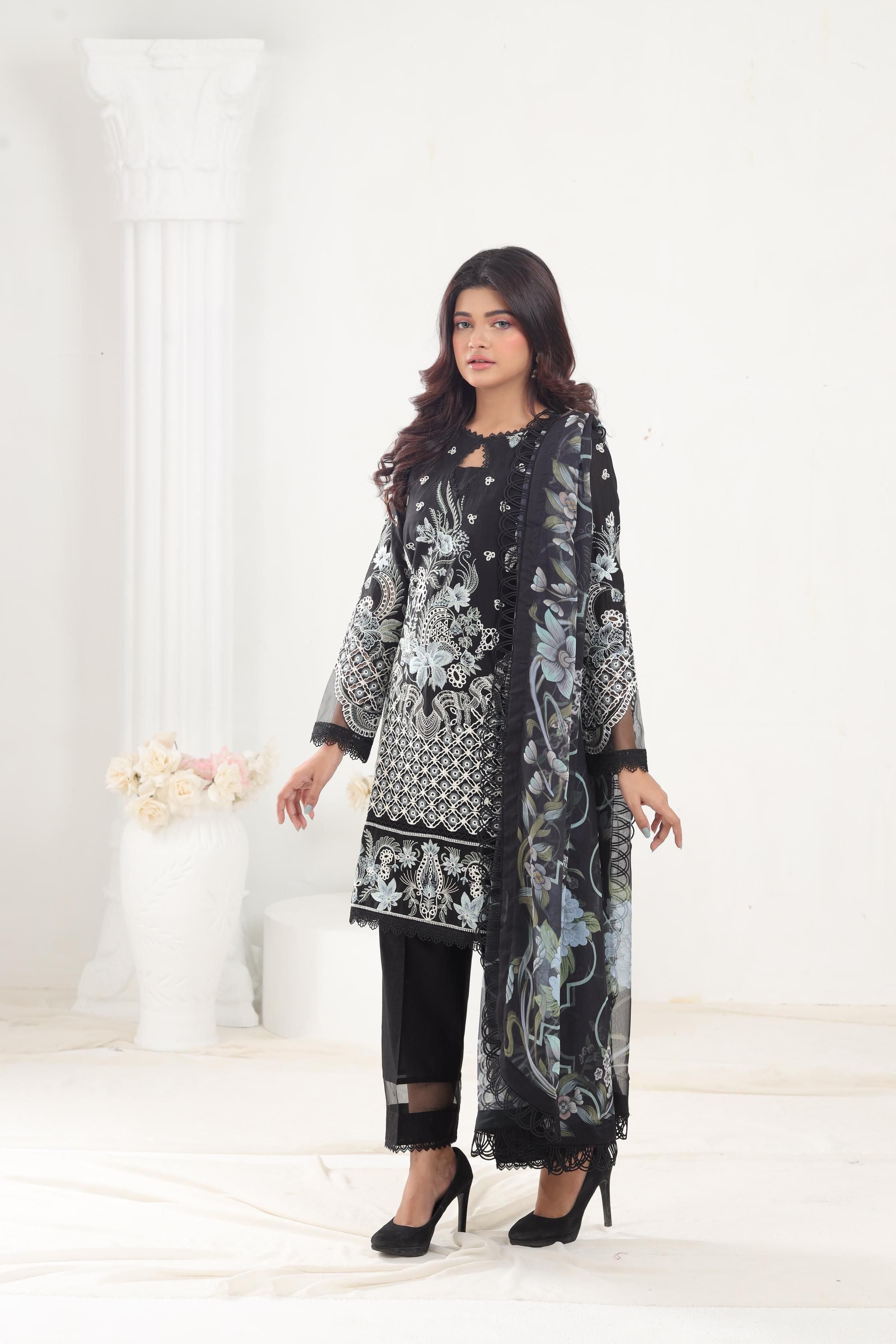 Premium Afrozeh Chikankari Embroidered Lawn Dress - Elegant Hand-Stitched Pakistani Formal Wear for Weddings, Parties & Special Occasions