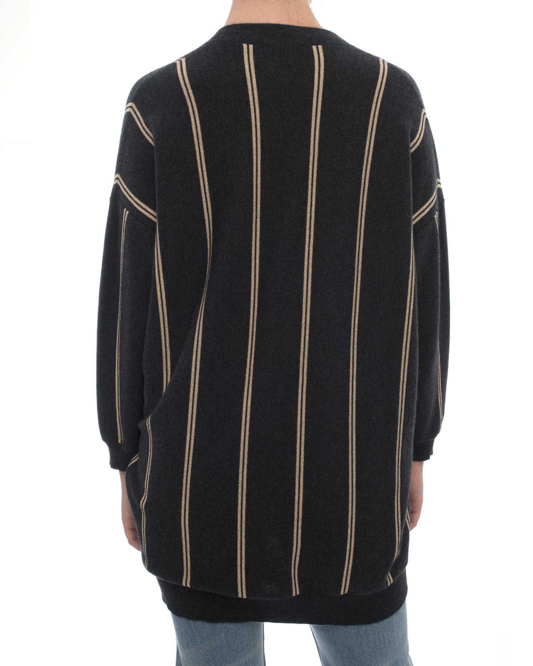Brunello Cucinelli Grey & Gold Striped Cashmere Cardigan with Embroidered Crest - Luxury Knitwear for Men | Perfect for Business Casual, Office Wear & Fall Fashion
