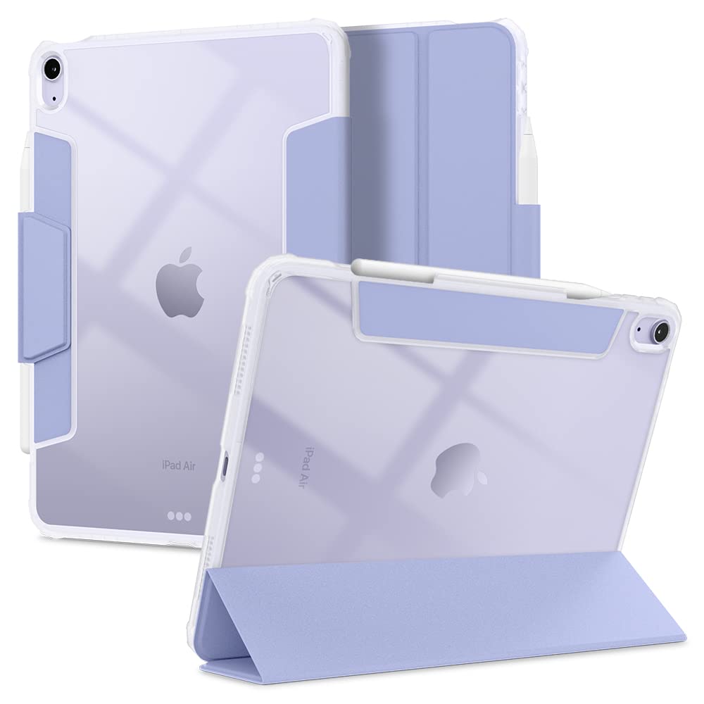 Spigen Ultra Hybrid Pro Tri-Fold Case for iPad Air 11-inch (M3/M2 2025-2024) & 10.9-inch 5th/4th Gen (2022/2020) - Clear Transparent Back with Apple Pencil Holder - Lavender | Perfect for Work, School & Travel Protection