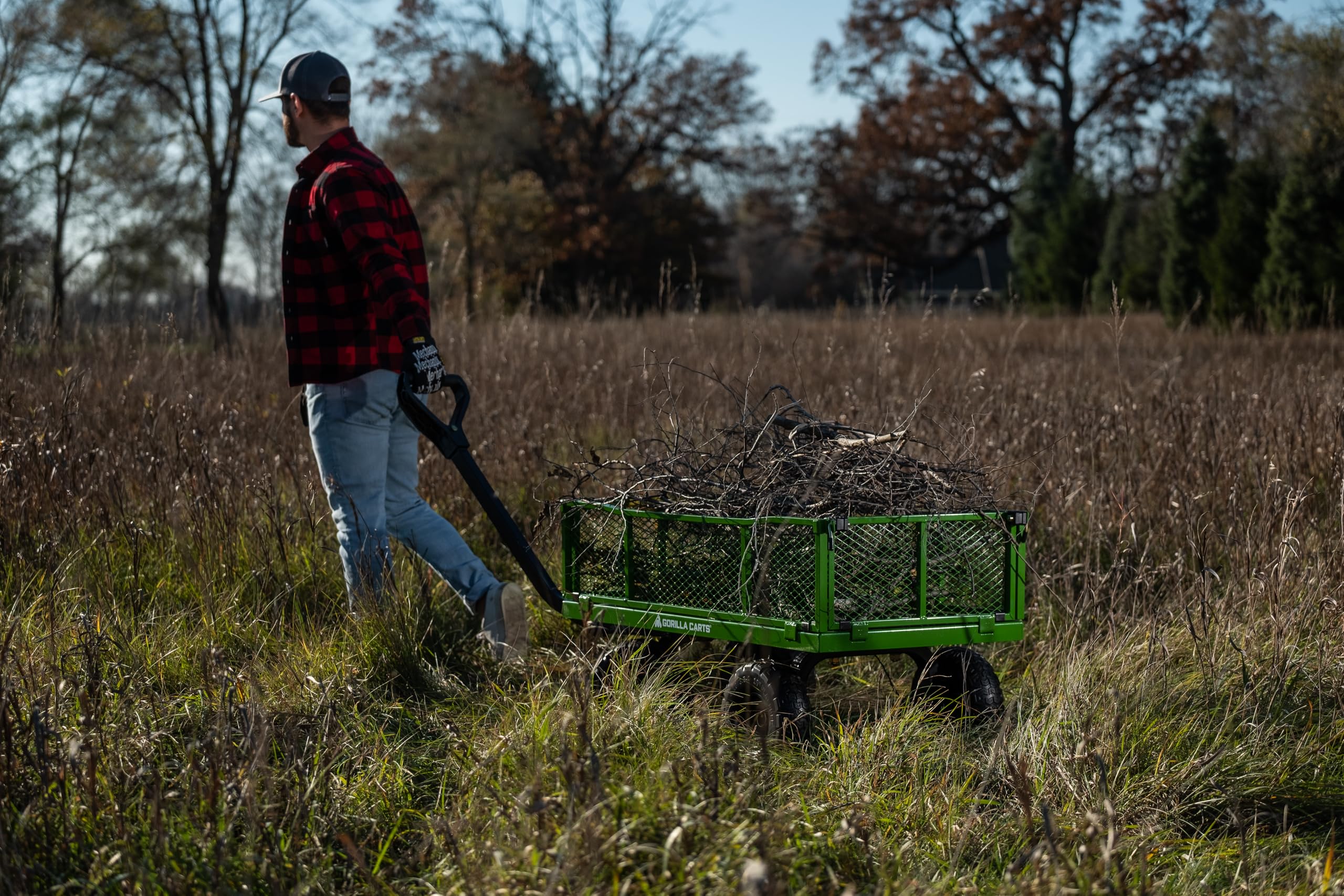 Gorilla Carts 4 Cubic Feet Steel Utility Cart with No-Flat Tires - Heavy Duty Garden Cart for Yard Work, Landscaping & Home Improvement (Green, Amazon Exclusive)