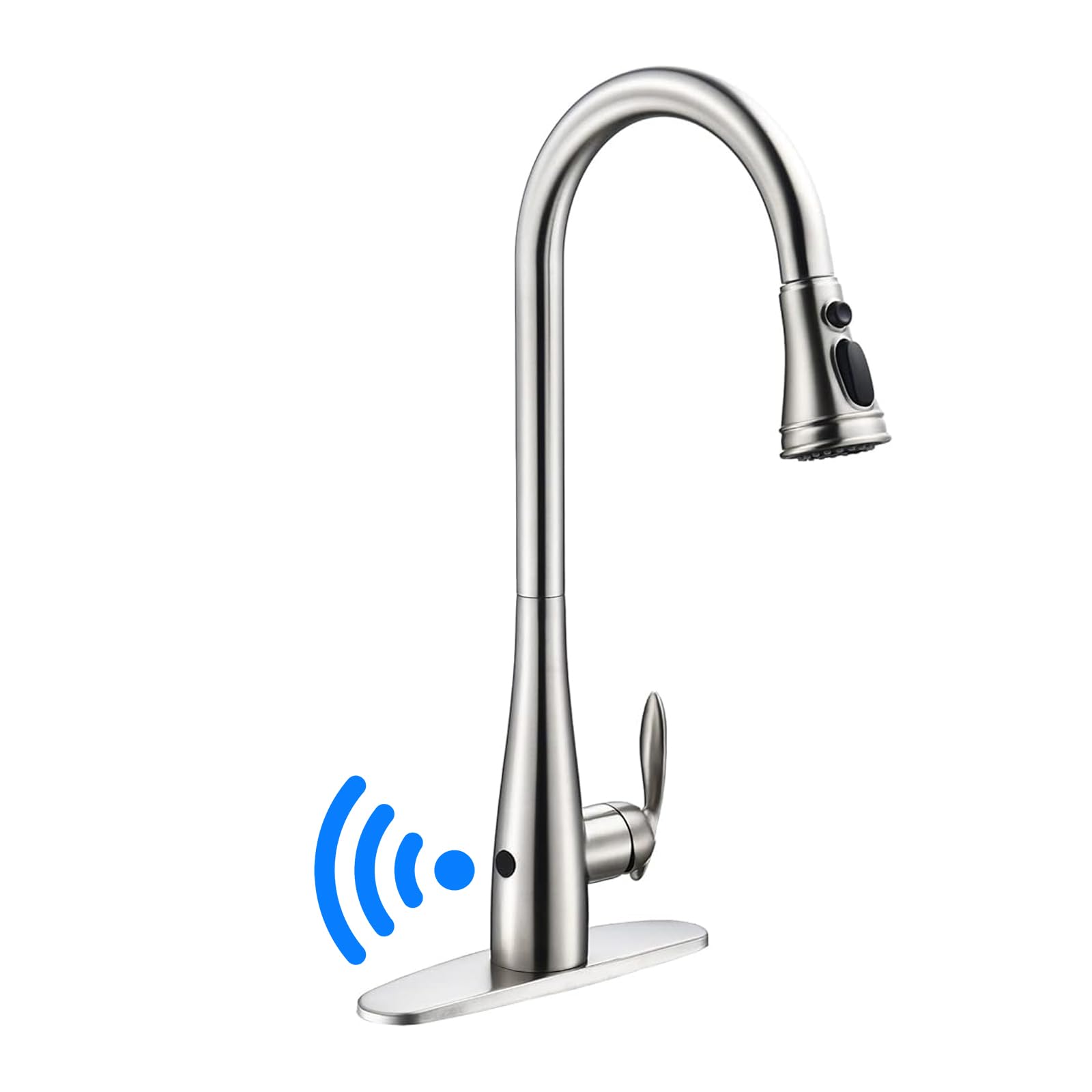 Touchless Kitchen Faucet with Pull Down Sprayer - Brushed Nickel Single Handle Motion Sensor Faucet for Sink, 3-Function (Stream/Spray/Pause) - Fits 1 or 3 Holes, Stainless Steel Construction - Perfect for Modern Kitchens & Busy Home Chefs
