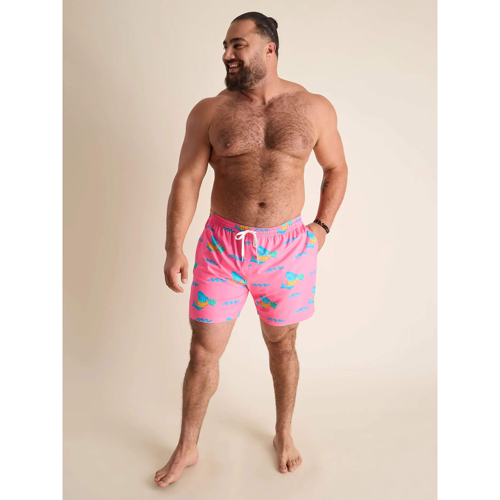 Chubbies 5.5 Inch Pineapple Print Swim Trunks for Men - Vibrant Bright Pink Quick-Dry Beach Shorts - Perfect for Pool Parties, Summer Vacations & Tropical Getaways