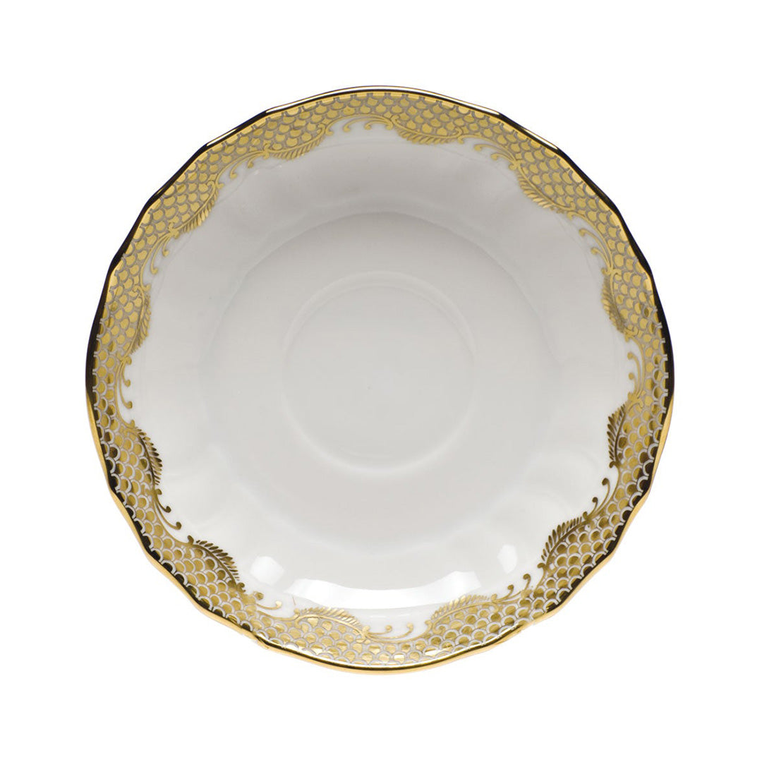 Premium Gold Fish Scale Canton Tea Saucer - Elegant Chinese Porcelain Dessert Plate for Afternoon Tea, Wedding, and Home Decor