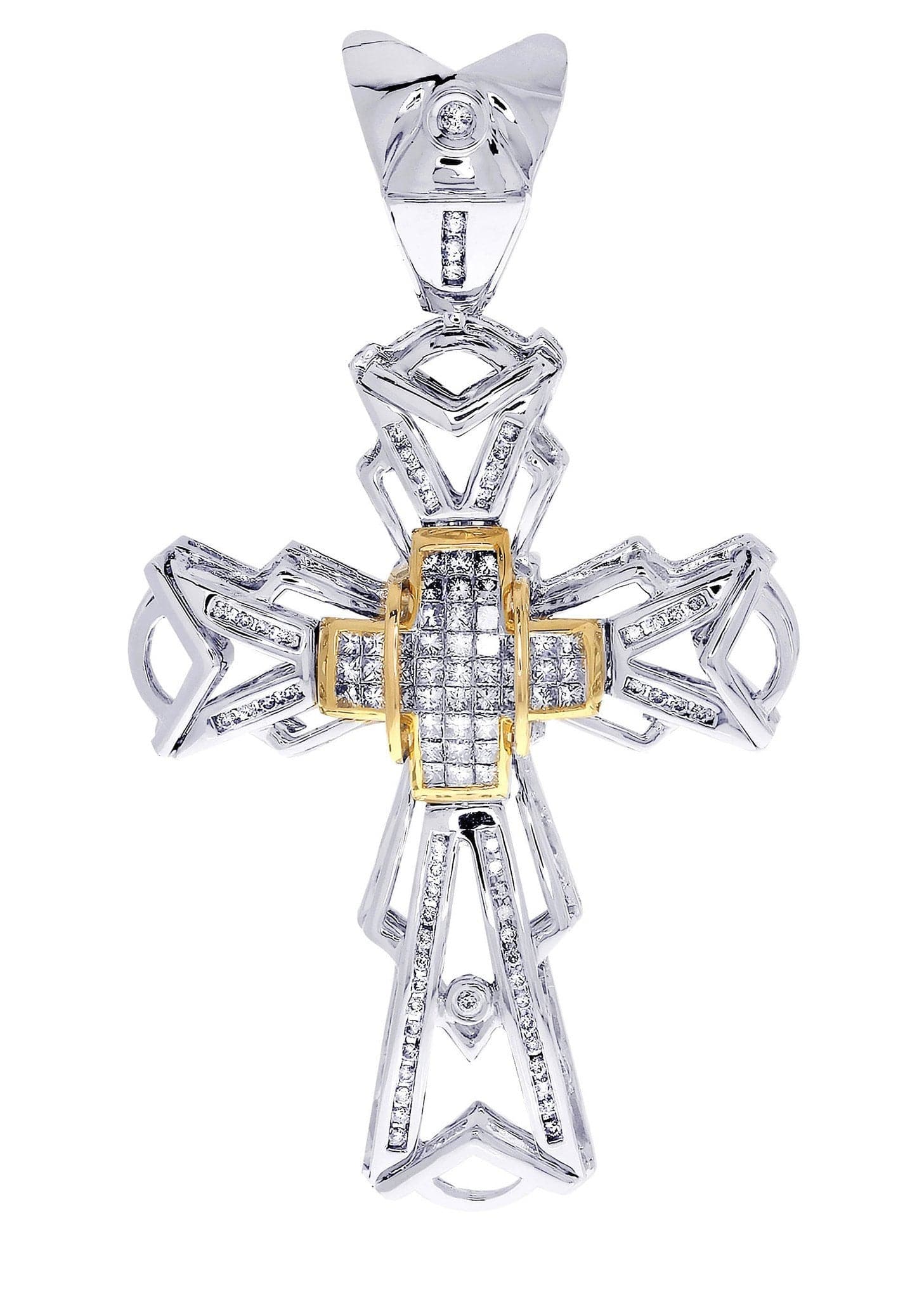 1.51 Carat Diamond Cross Pendant Necklace - 17.99 Grams Solid Gold Religious Jewelry for Women - Perfect for Baptism, First Communion & Special Occasions