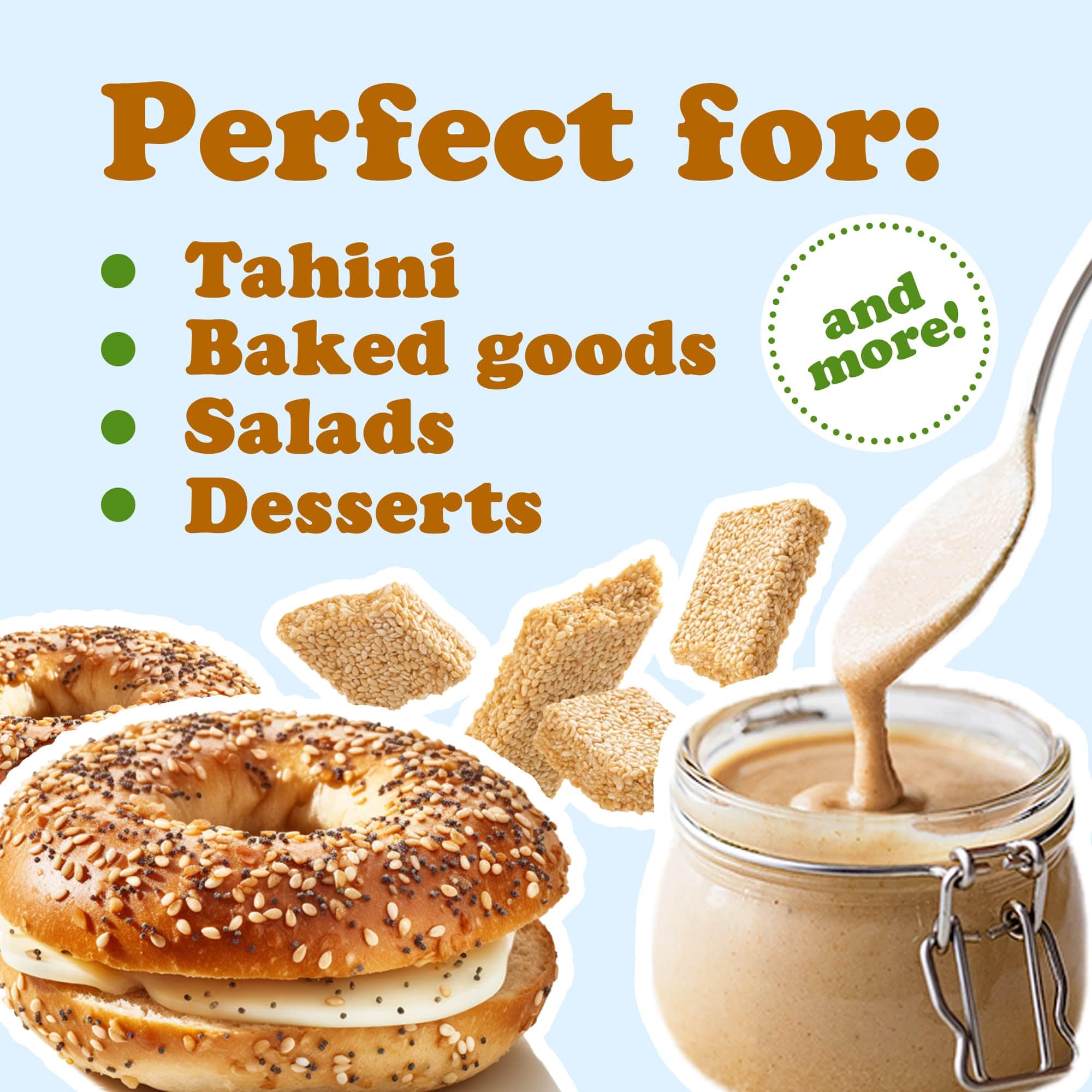 Organic Hulled Sesame Seeds 1lb - Raw White Sesame Seeds, Non-GMO, Kosher, Vegan, Unroasted Bulk | High in Iron & Calcium | Perfect for Tahini, Stir Fry, Salad, Baking & Healthy Snacks