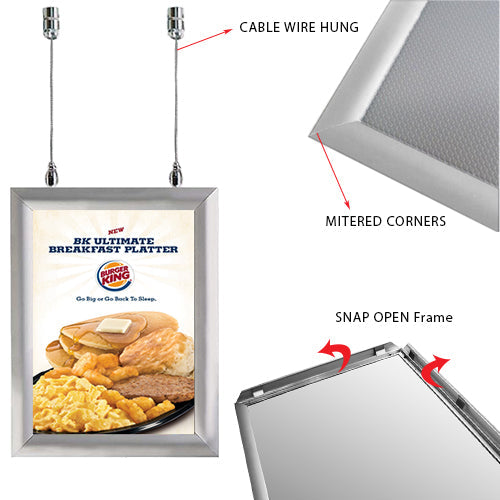 8.5x11 Ceiling Mount Display Snap Frame - Silver Metal Poster Sign Holder for Retail Stores & Restaurants | Two-Sided Advertising Solution for Menus, Promotions & Event Signage