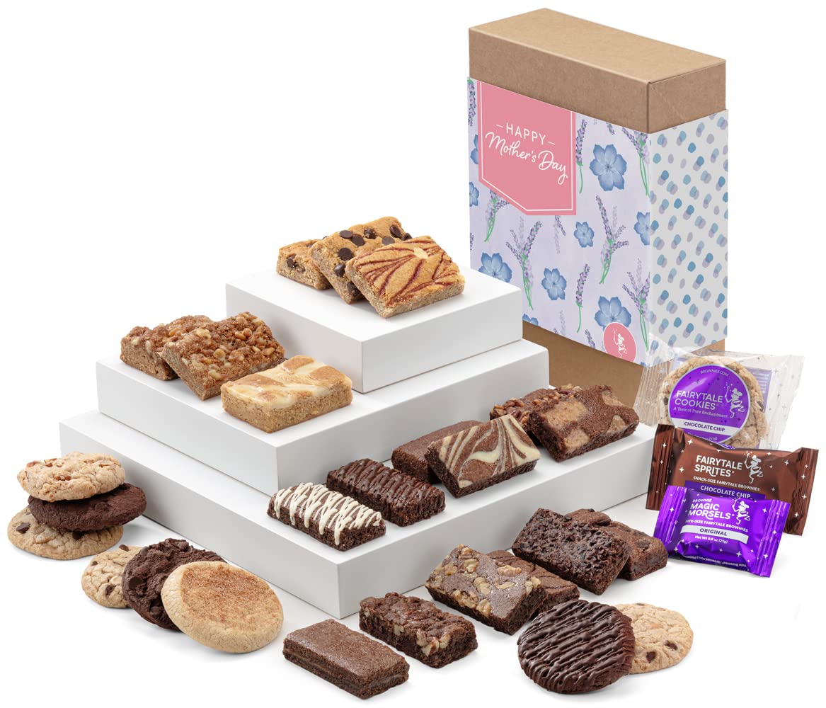 Gourmet Fairytale Brownies Mother's Day Gift Box - Deluxe Chocolate Bars, Sprite Cookies & Blondies Combo (26 Individually Wrapped Pieces) - Perfect for Holiday Gifting, Office Treats & Special Occasions