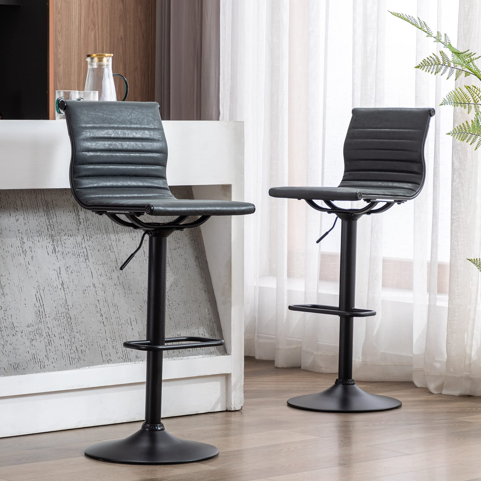 Modern Swivel Bar Stools Set of 3 - Adjustable Counter Height PU Leather Stools with Footrest & Back Handle - Armless Barstools for Kitchen Island, Living Room, Dining Area - Black Base (3PCS) - Perfect for Home Bars, Breakfast Nooks & Entertainment Spaces