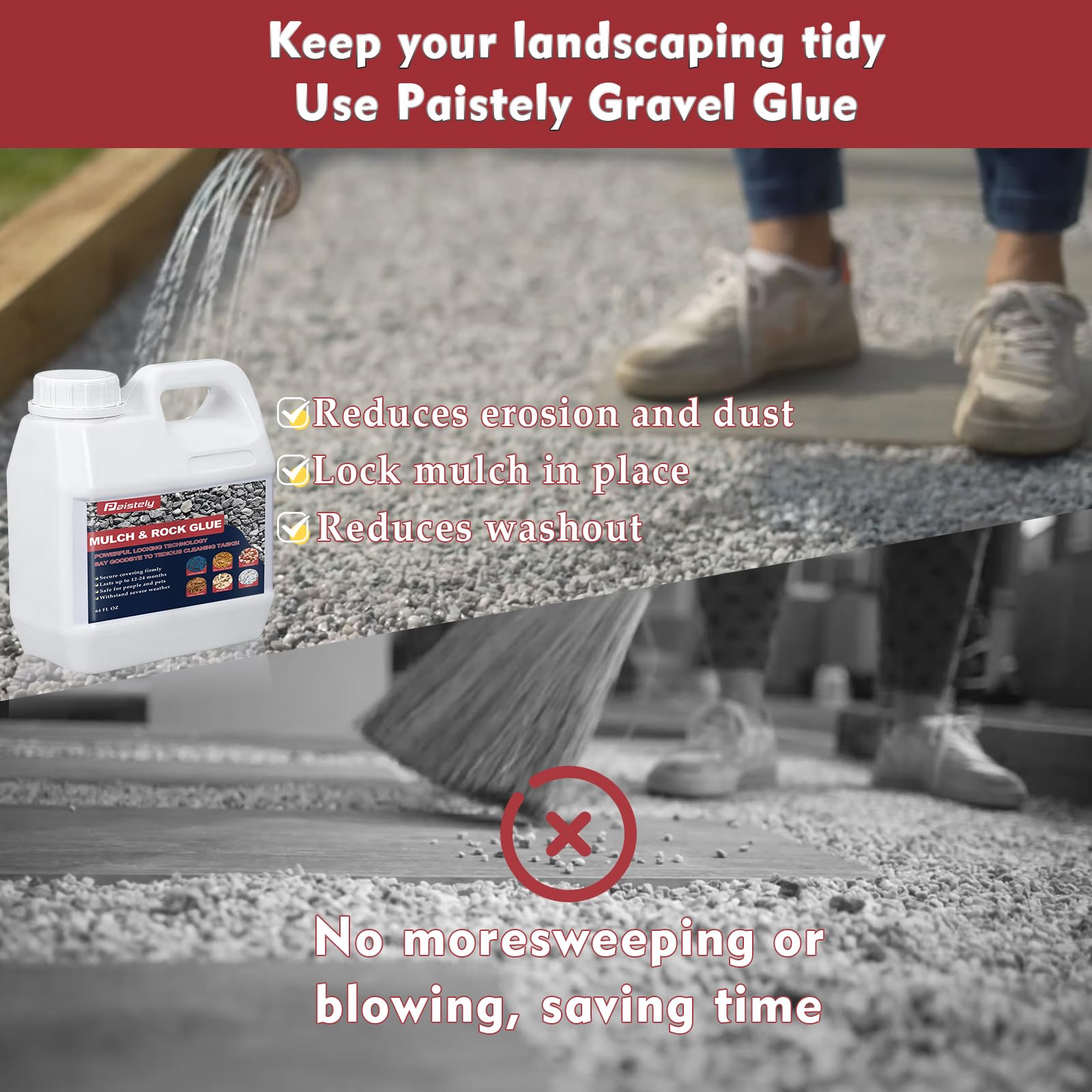 **64OZ Concentrated Mulch Glue - Strong Landscape Adhesive for Pea Gravel, Rocks & Mulch | Non-Toxic Gravel Binder & Rock Glue | Secures Coverings Firmly | Ideal for Driveways, Pathways & Garden Landscaping**