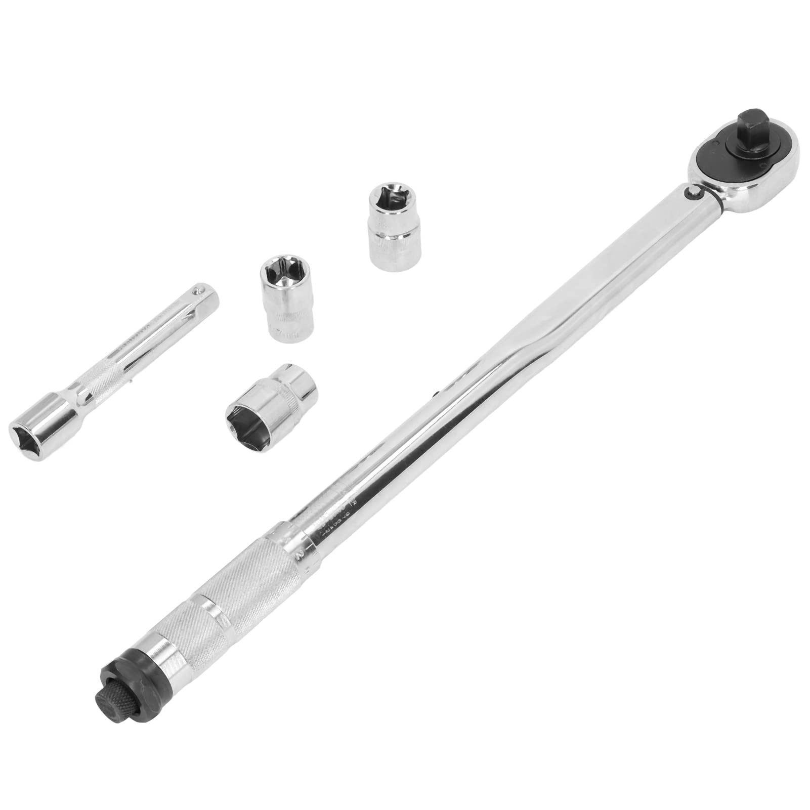 1/2in Drive Torque Wrench Set 28-210 N.m (20.7-154.9 ft-lb) with 125mm Extension Rod & 3PCS Sockets - Professional Industrial Repair Tool for Automotive, Machinery Maintenance and DIY Projects