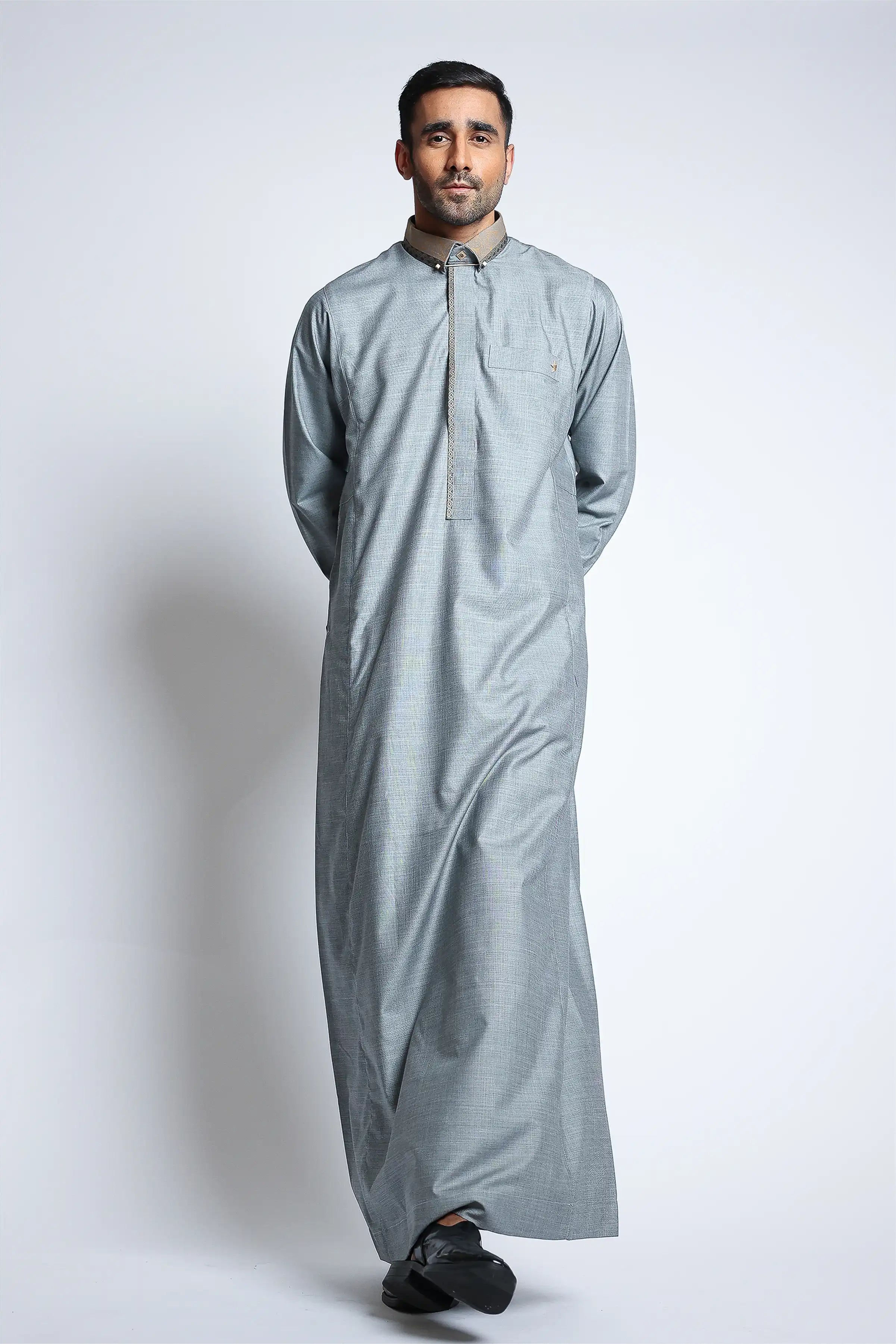 J136 C1 Link Water Blue Thobe for Men - Islamic Prayer Robe & Traditional Arabic Dress - Perfect for Eid, Ramadan & Special Occasions