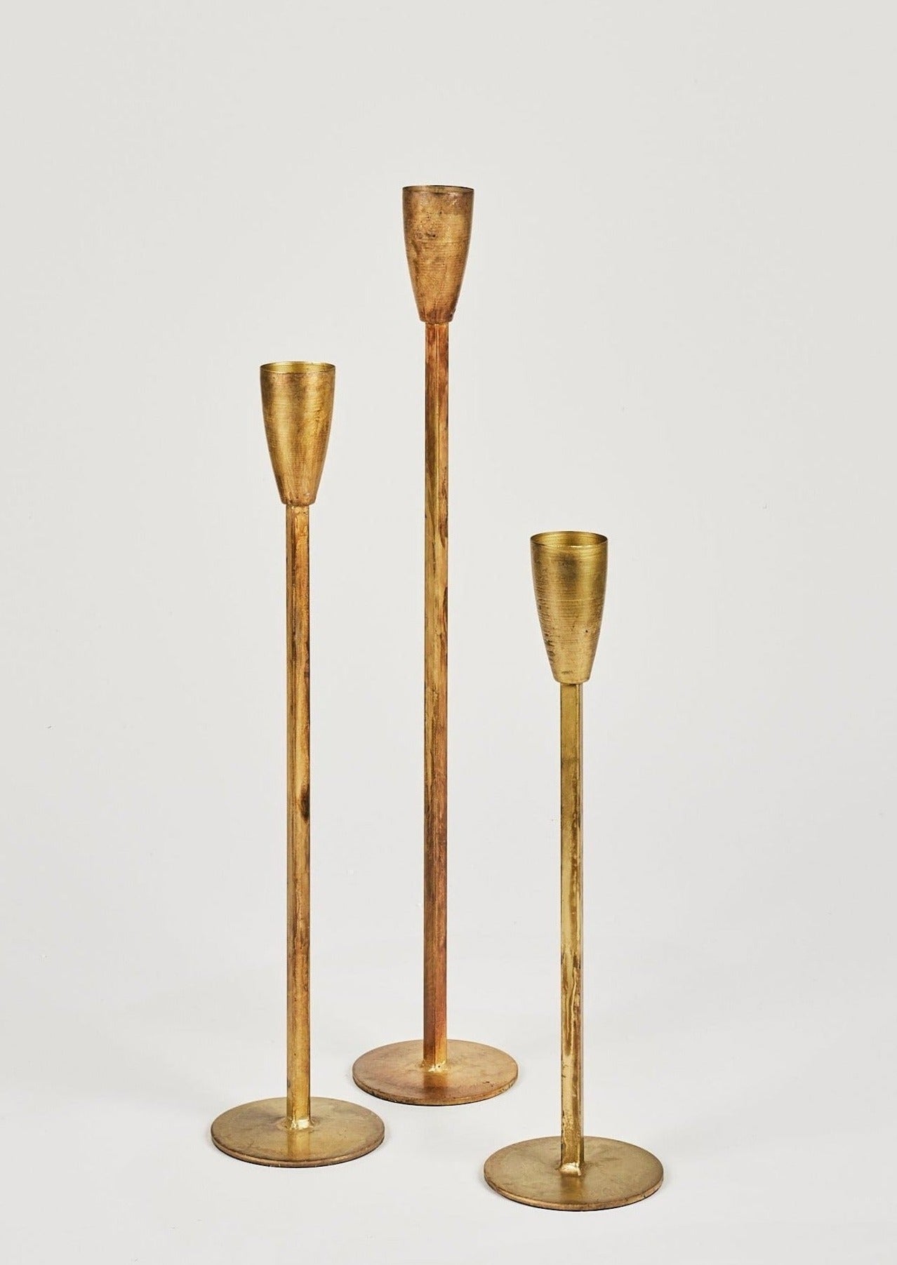 Antique Gold Taper Candle Holders Set of 3 - 15.75