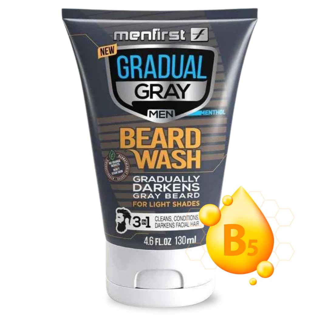 MenFirst Grey Reducing Beard Wash for Light Brown to Blonde Hair - Beard Color Shampoo for Men - Natural Grey Coverage for Daily Use
