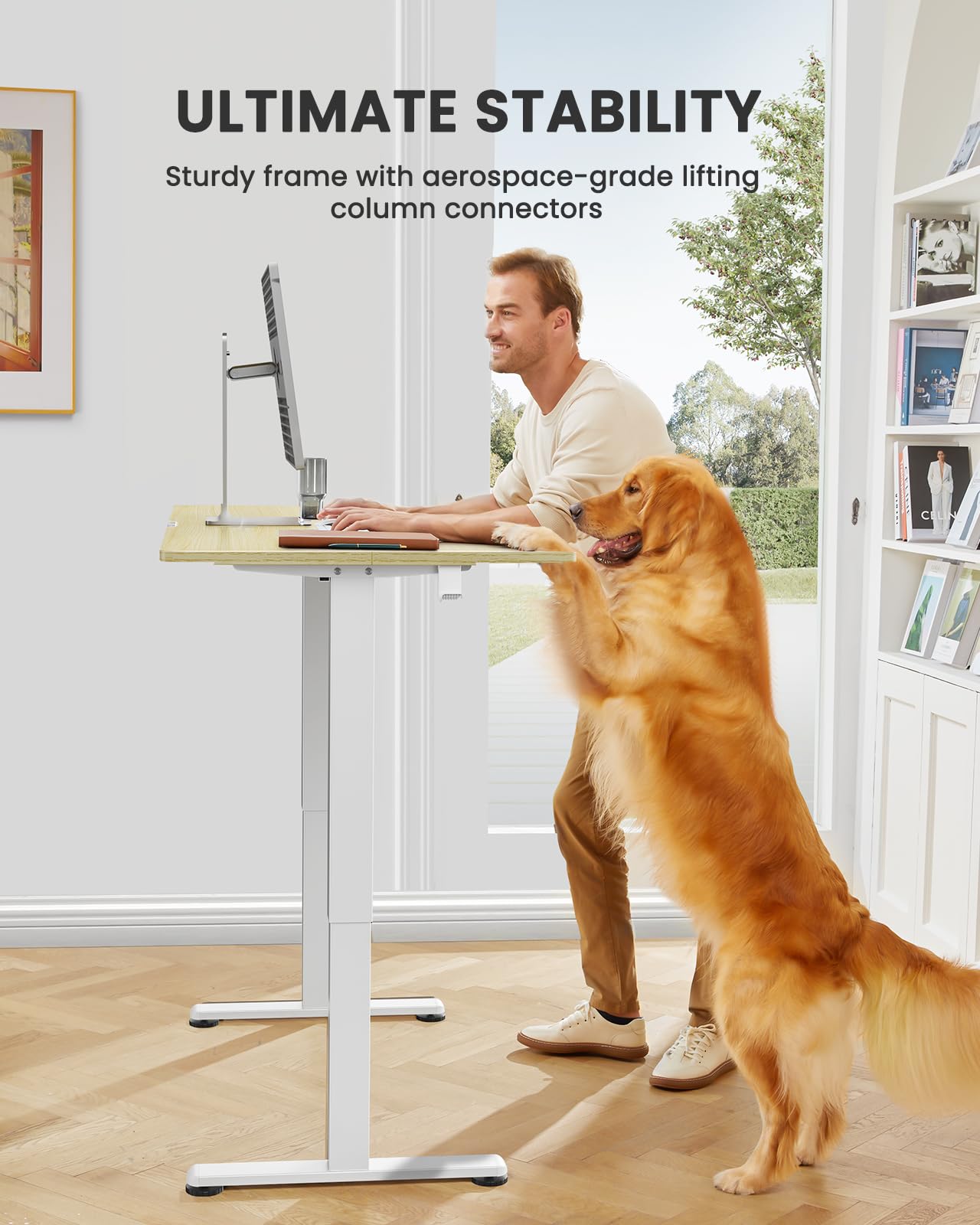 ErGear Electric Standing Desk - 63 x 28 Inches Adjustable Height Sit Stand Desk with Memory Function, Two-Piece Desktop (Natural) - Perfect for Home Office, Gaming & Workspace Setup