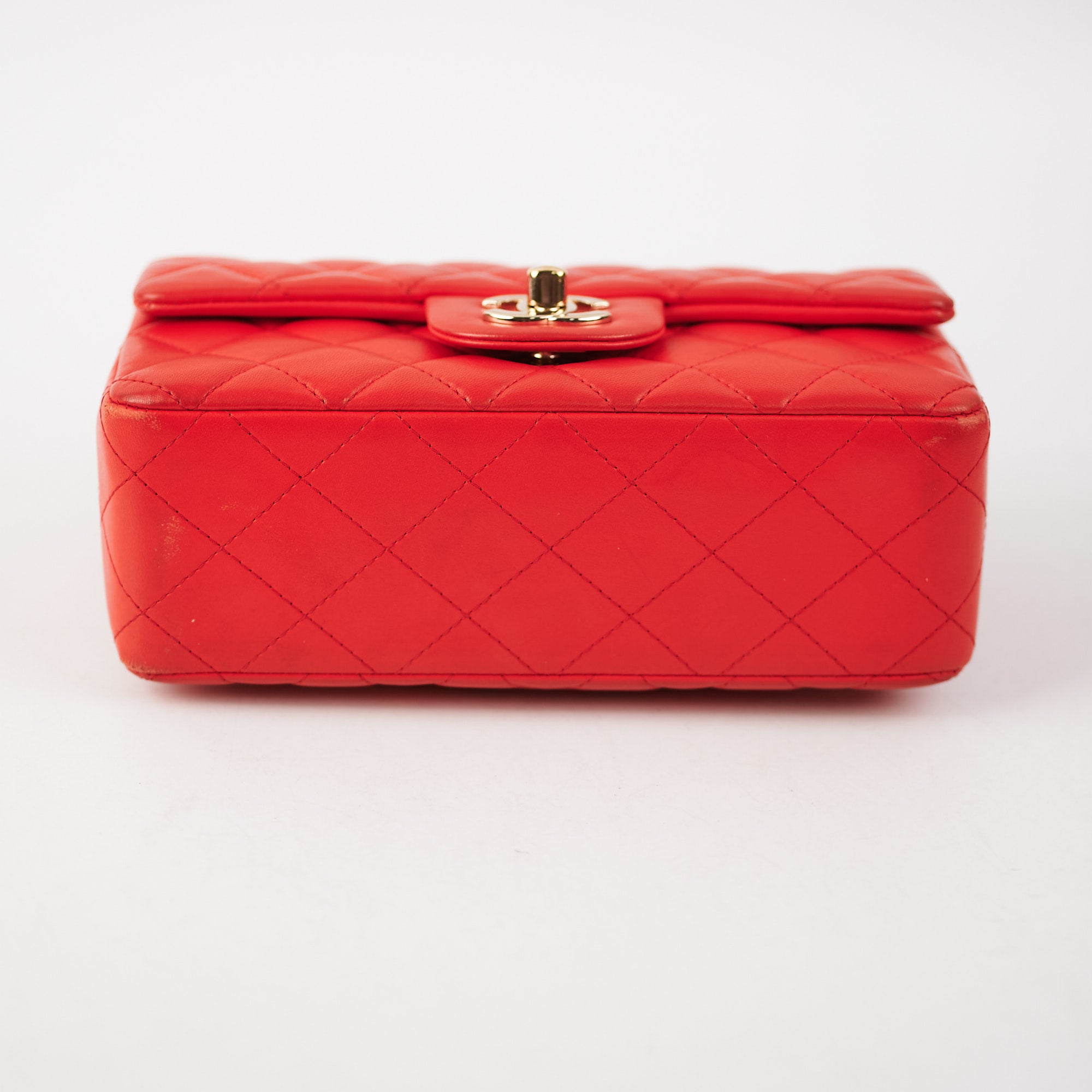 Chanel Quilted Mini Rectangular Flap Bag in Red with Orange Undertone - Luxury Crossbody Purse for Women, Perfect for Date Night & Evening Events