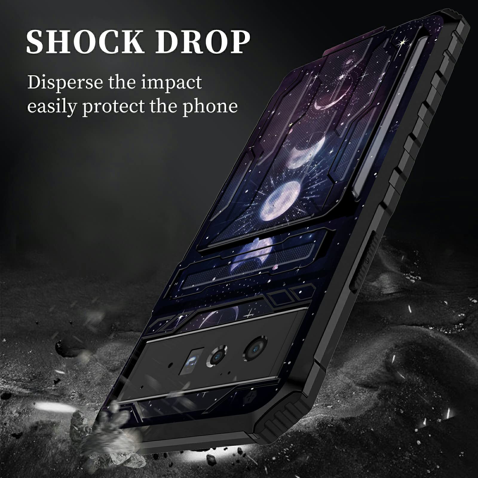 Premium Rugged Shockproof TPU Wallet Case for Google Pixel 6 Pro - Detachable Credit Card Holder & Kickstand | Heavy Duty Protective Cover with Moon Sun Stars Design | Perfect for Travel, Work & Everyday Use