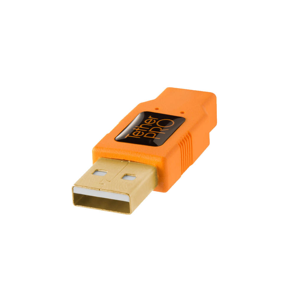 TetherPro 15ft USB A to USB 2.0 Mini B 5-Pin Tether Cable - High Visibility Orange for DSLR Camera Tethering & Studio Photography