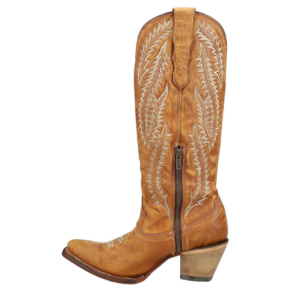 Women's Corral Boots with Golden Embroidery - Stylish Western Cowgirl Boots for Rodeo, Country Dancing & Fashion Outfits
