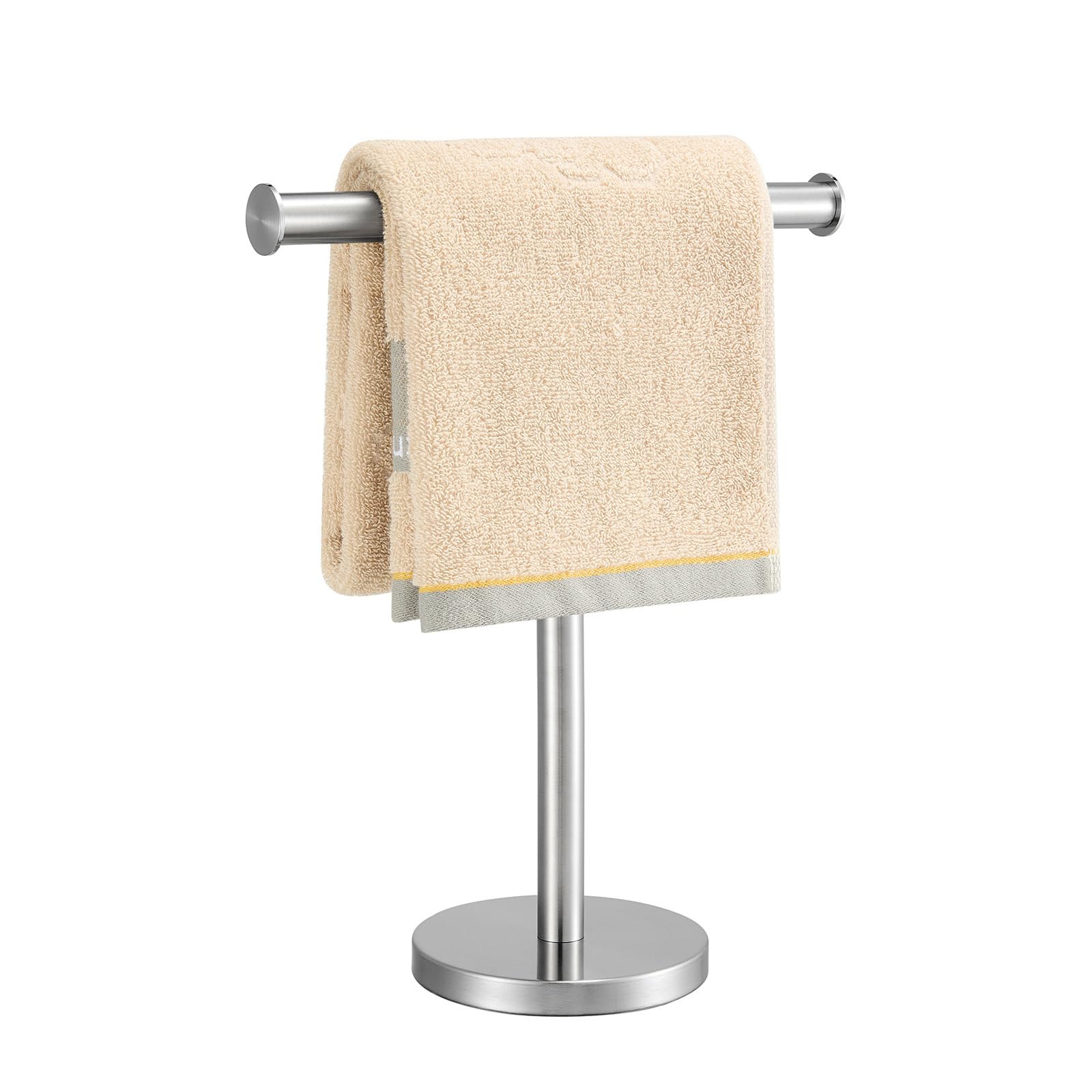 Stainless Steel T-Shape Towel Holder Stand - Brushed Nickel Bathroom & Kitchen Towel Rack with Heavy Base - Durable SUS304 Tower Bar for Countertop, Vanity & Spa Use