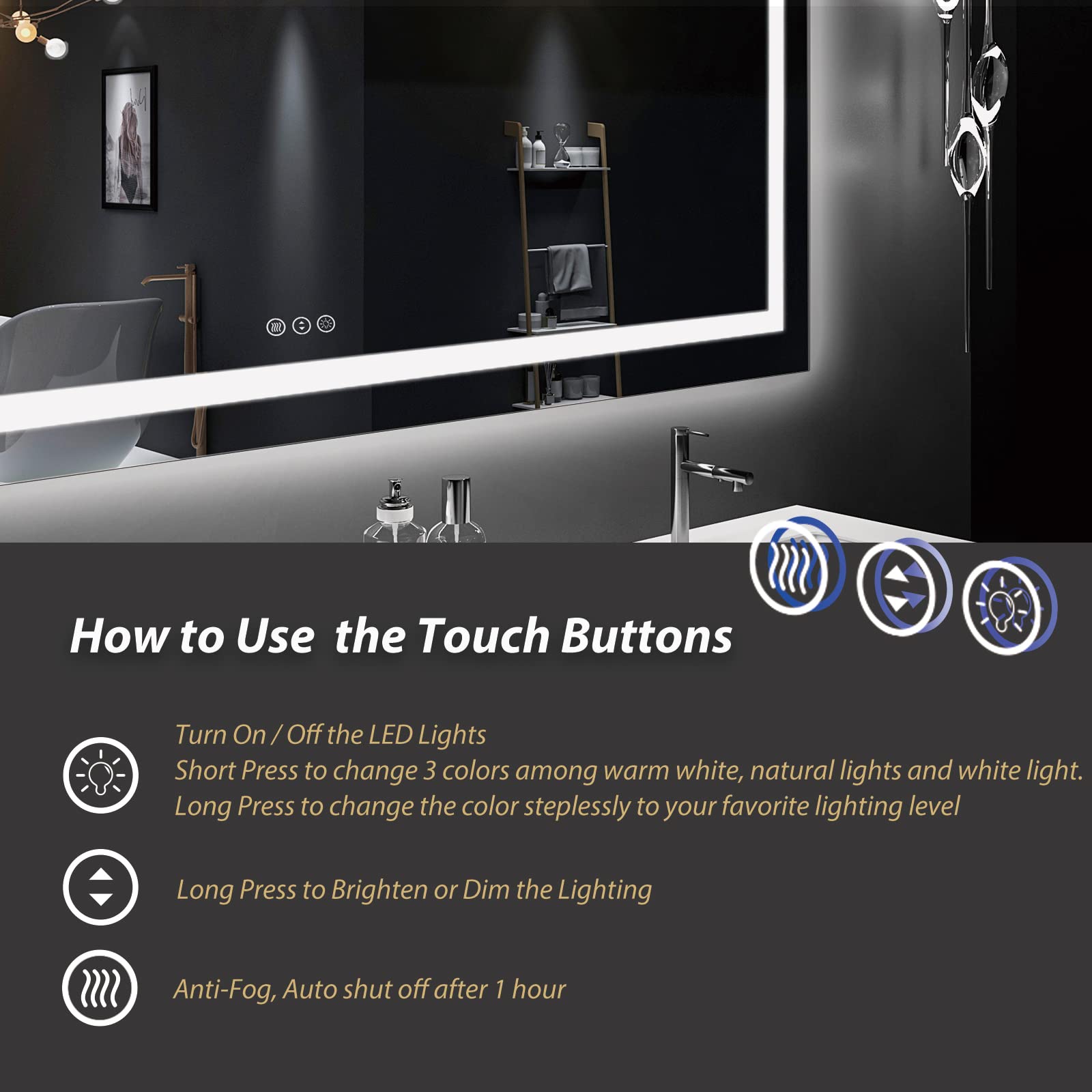 44x36 Inch LED Bathroom Vanity Mirror with Dimmable Backlit & Front Lights, Wall Mounted Anti-Fog Mirror for Makeup Shaving - ETL Certified (Perfect for Home Spa, Dressing Room & Hotel Bathrooms)