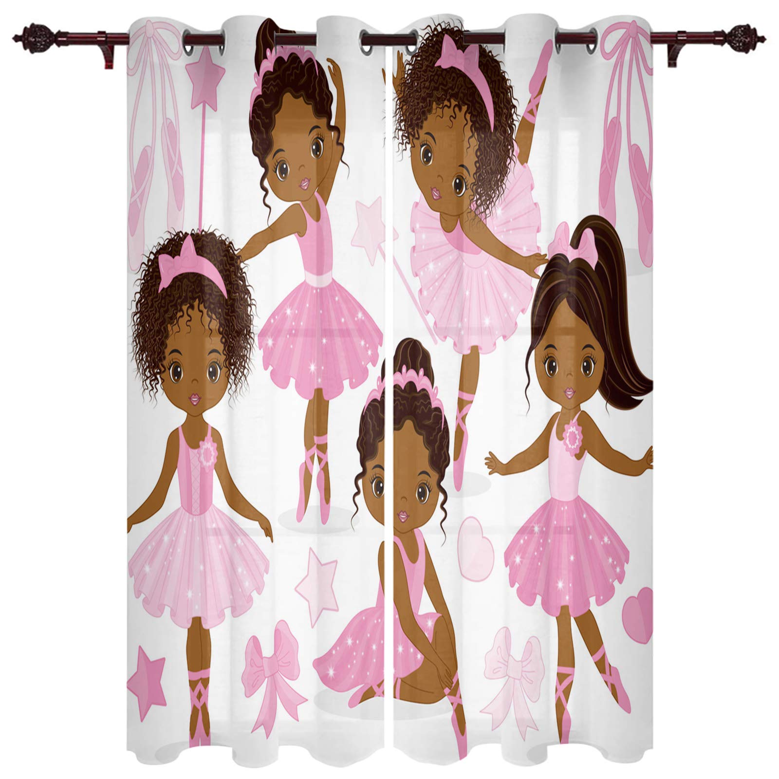 Blackout Curtains for Bedroom & Living Room - Thermal Insulated Room Darkening Window Curtains with Cute Ballerina Dancer Gymnastic Pattern, 2 Panels 52x84 Inch, Grommet Top - Perfect for Kids Room, Nursery, and Light-Sensitive Sleepers