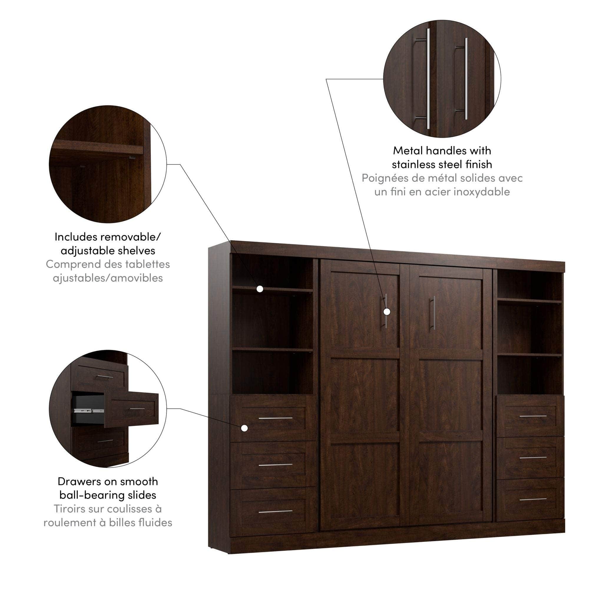 Pur Full Murphy Wall Bed with 2 Storage Units & Drawers (109W) - 7 Color Options for Space-Saving Home Office, Guest Room & Small Apartments