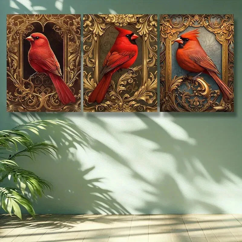 3-Piece Red Bird Art Painting Set - Framed Canvas Wall Decor 40x60cm - High Quality Print - 100% Australian Made - Ready to Hang - Perfect for Living Room, Bedroom & Office Decor